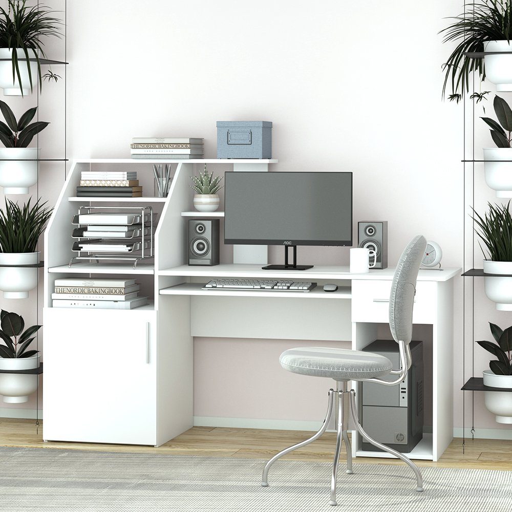 Vicco Schreibtisch Edwin, Weiß, 166 x 50.5 cm (1-St)