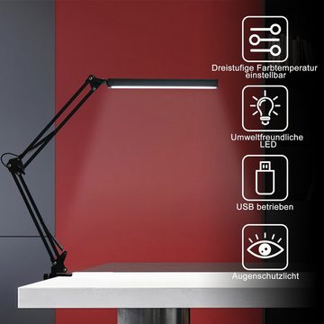 CALIYO LED Schreibtischlampe Augenschutz Schreibtischlampe,LED Schreibtischlampe, 420LM Schwenkarm Architektenlampe, Büro Tischlampe mit 3 Farb Helligkeitsstufen