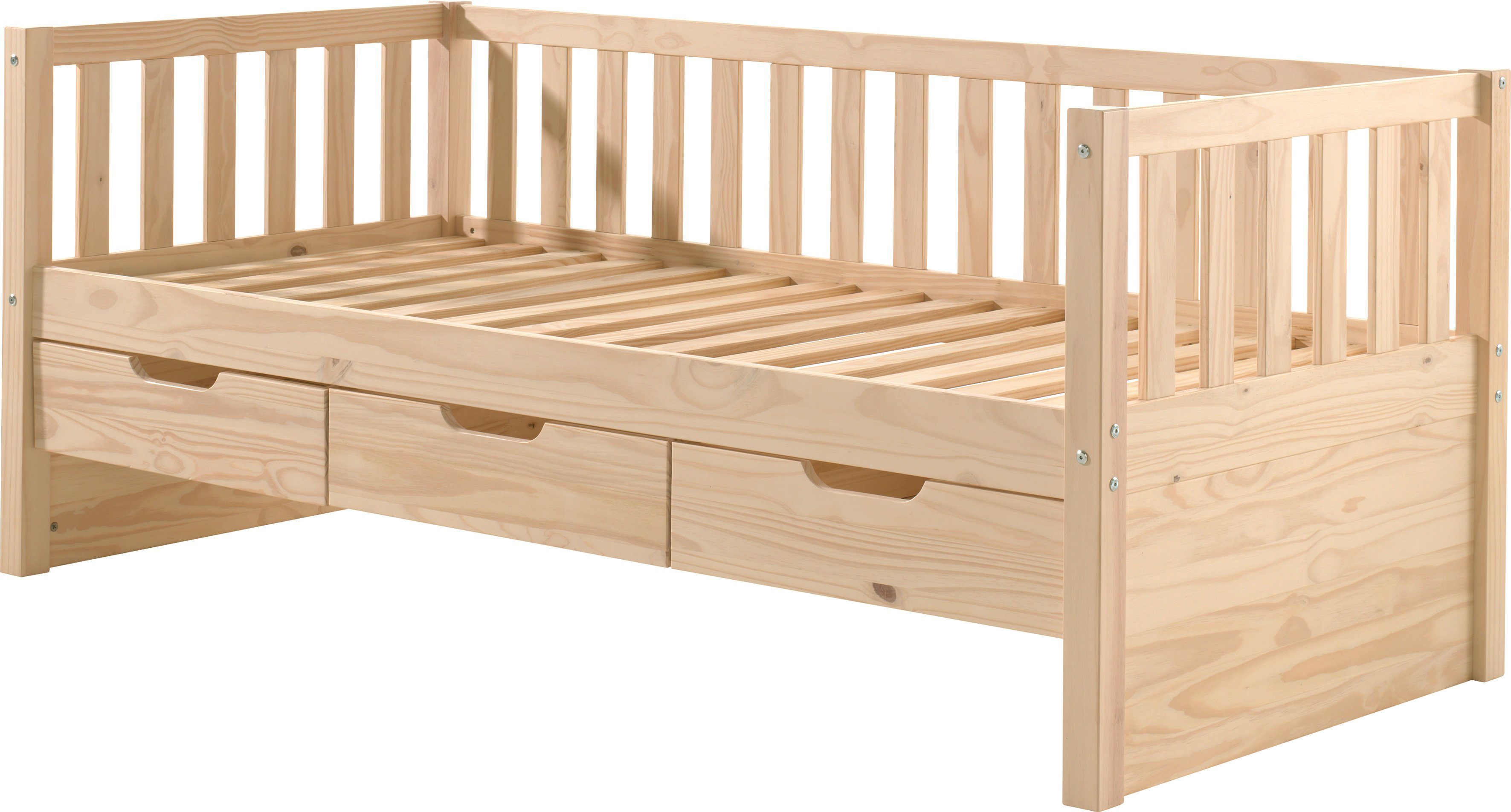 in Vipack Milky Sprossenumrandung, Liegefläche Pine Einzelbett, 90x200 cm, Weiß oder