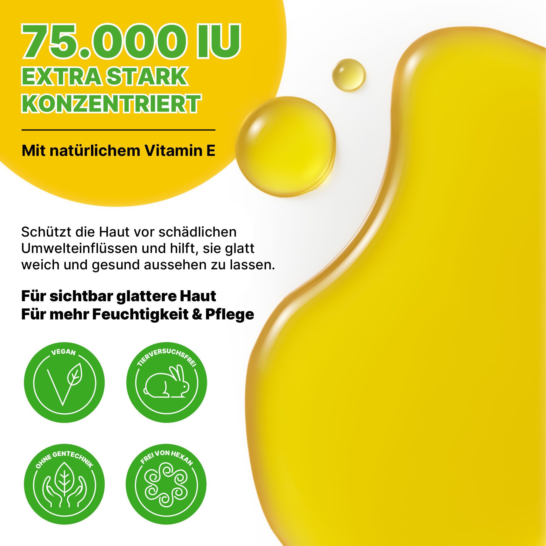 P-Beauty Cosmetic Accessories Gesichtsöl Hautöl Vitamin E Öl Hautstraffung Narbenreduzierung 75.000 IE Vegan, 1-tlg., Hautöl, Gesichtspflege, Vitamine E, Gesicht