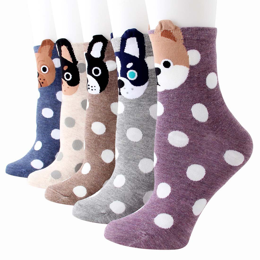 FIDDY Thermosocken Socken-Set, Cartoon-Socken, Baumwollsocken (5-Paar) Tiere, warm, mittlere Röhre, tolles Geschenk, verschiedene Farben