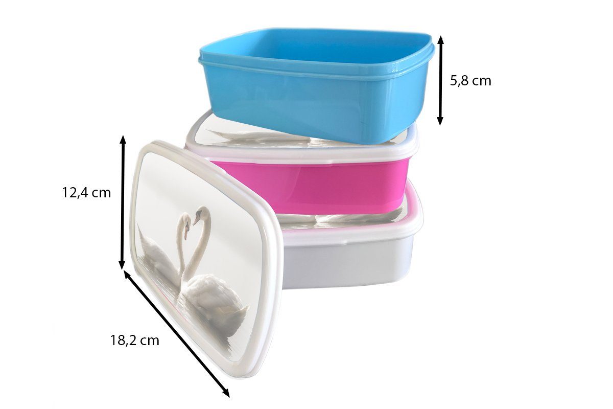 Lunchbox MuchoWow rosa für Freunde, Kinder, - Wasser Mädchen, Erwachsene, - Brotdose Kunststoff, Snackbox, (2-tlg), Schwäne Kunststoff Brotbox