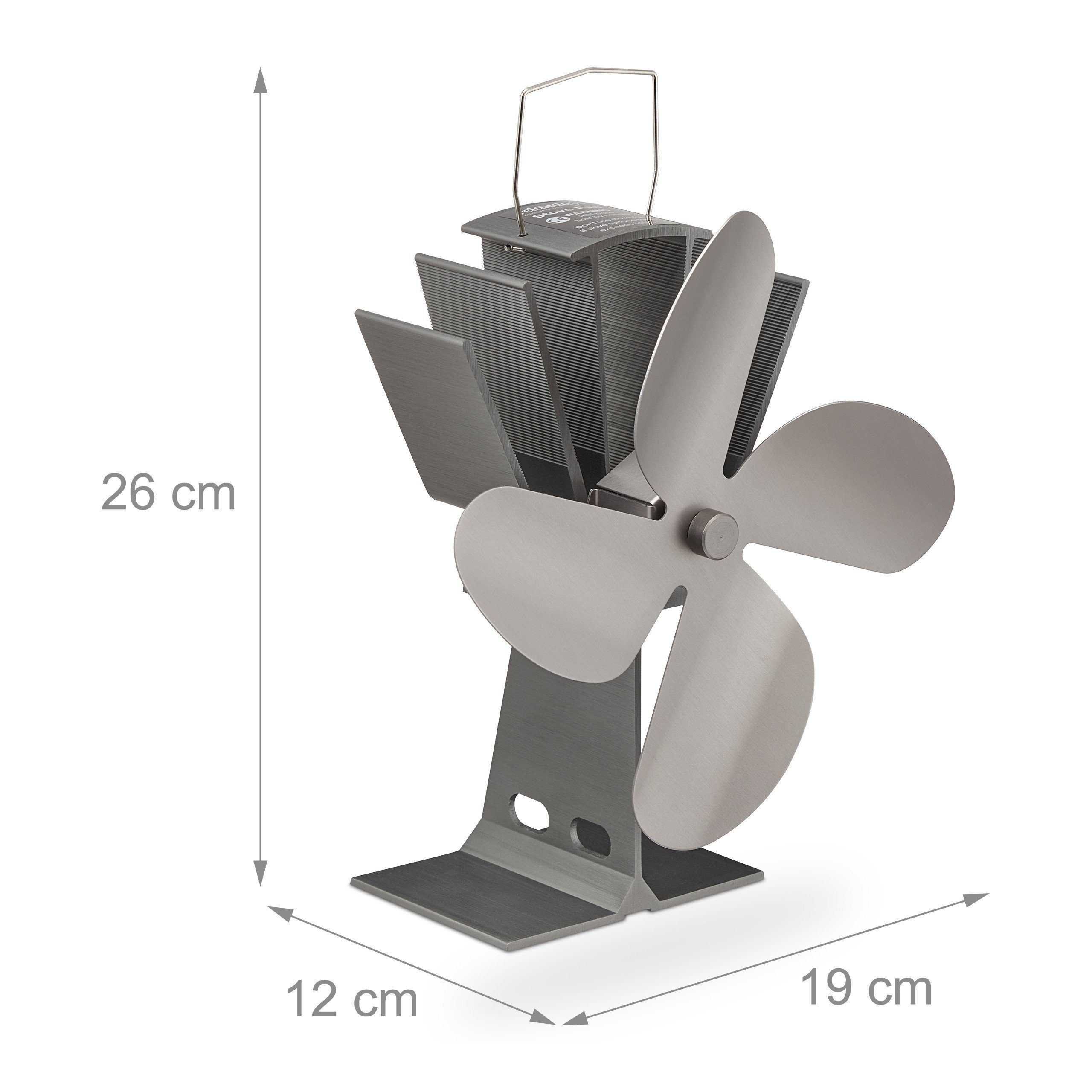 Ofenventilator Strom, Kaminventilator Silber ohne relaxdays