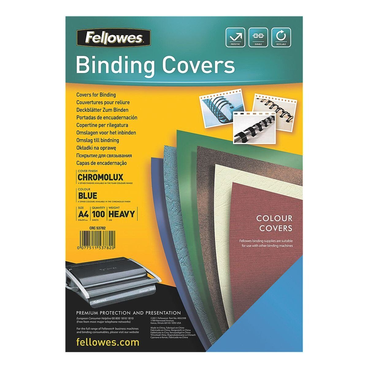 FELLOWES Papierkarton, Deckblätter zum Binden, 250 g/m², 100 Stück