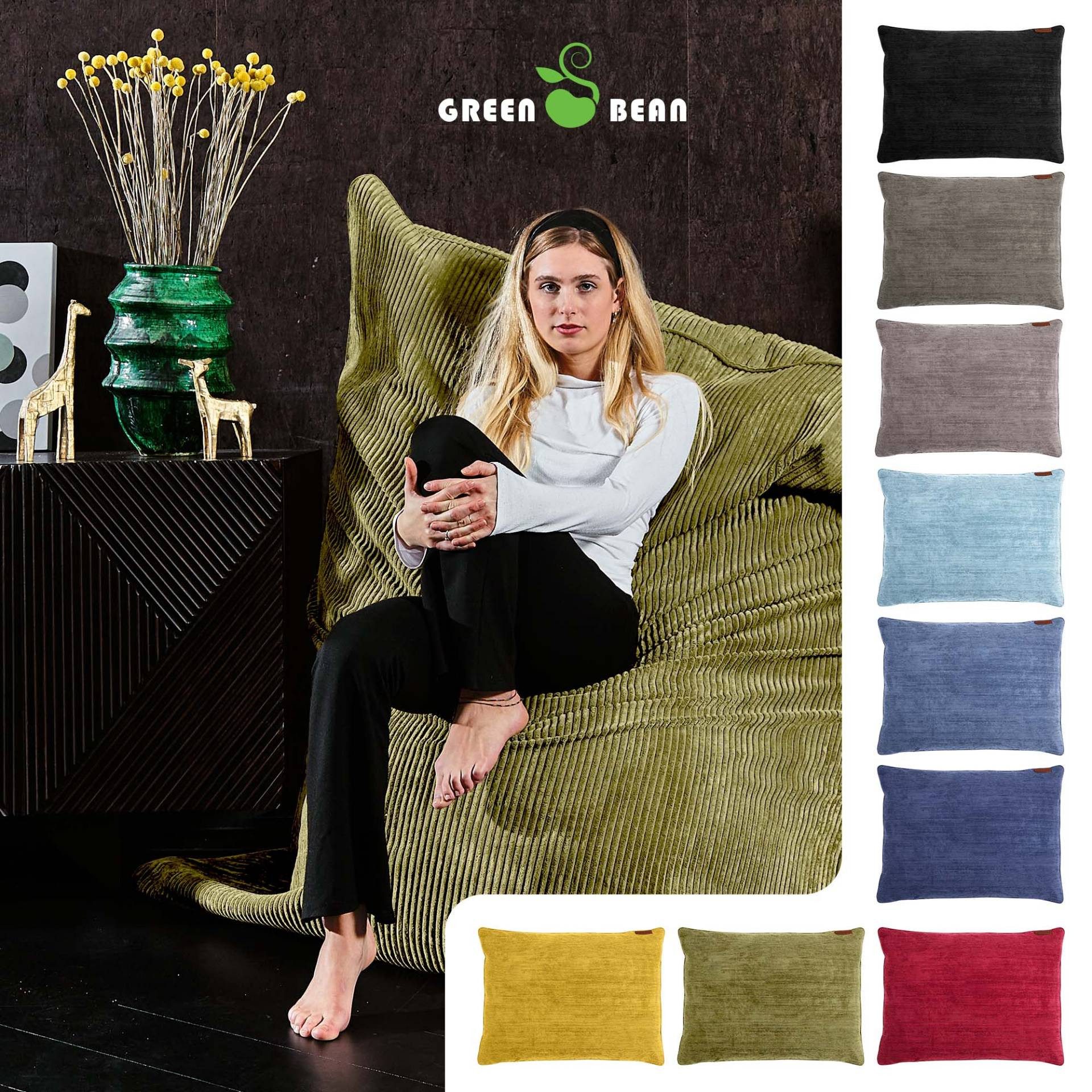 Green Bean Sitzsack XXL Riesen Sitzsack Square aus Cord (XXL aus Cordstoff 370 Liter mit EPS-Perlen Füllung, Kuschelig Weich Waschbar), Sitzkissen Lounge Chair Relax-Sessel Kinder Erwachsene