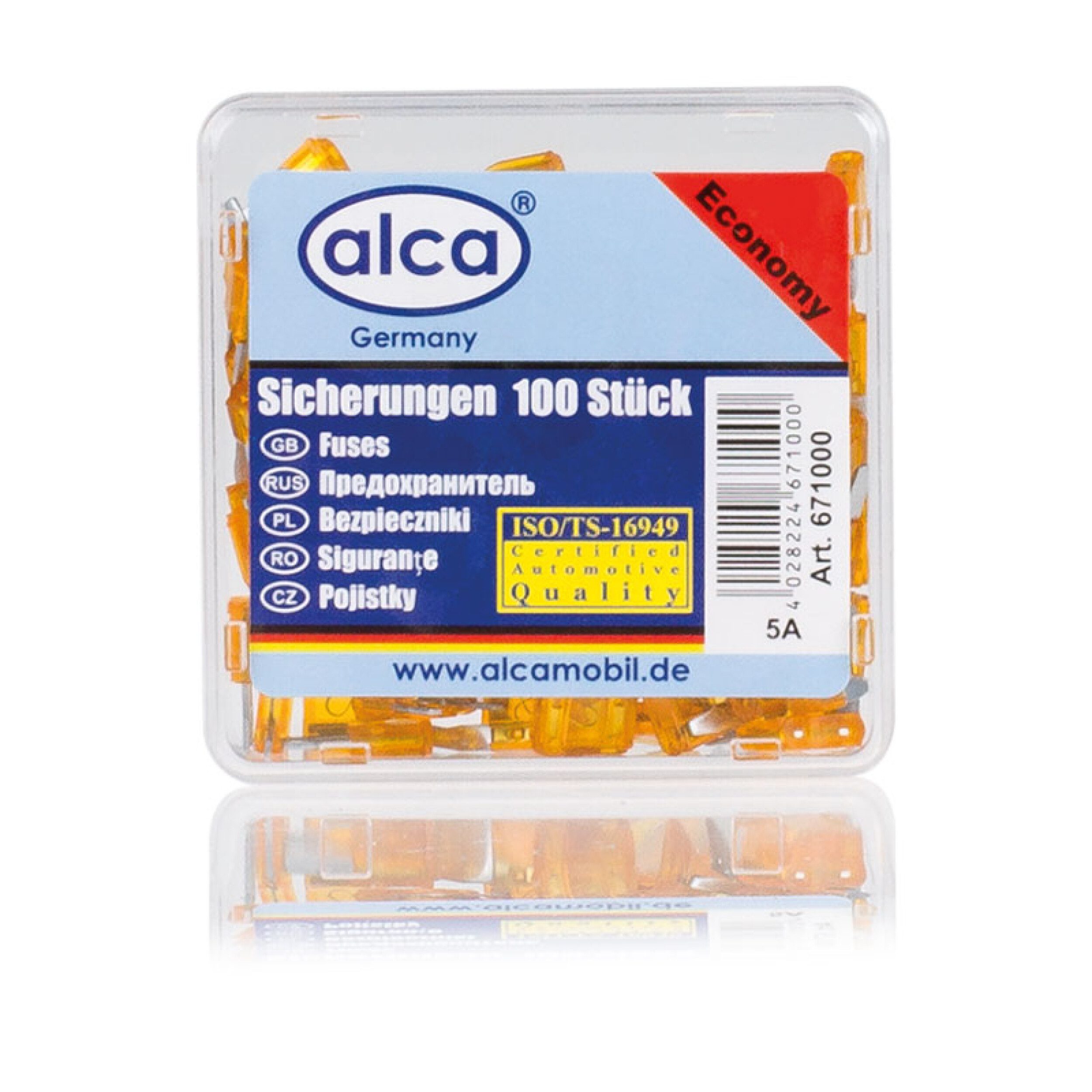 alca Sicherheitsrelais Mini-Sicherungen 5A; 100 St. Economy Box orange Mini Flachsicherung, (100-St)