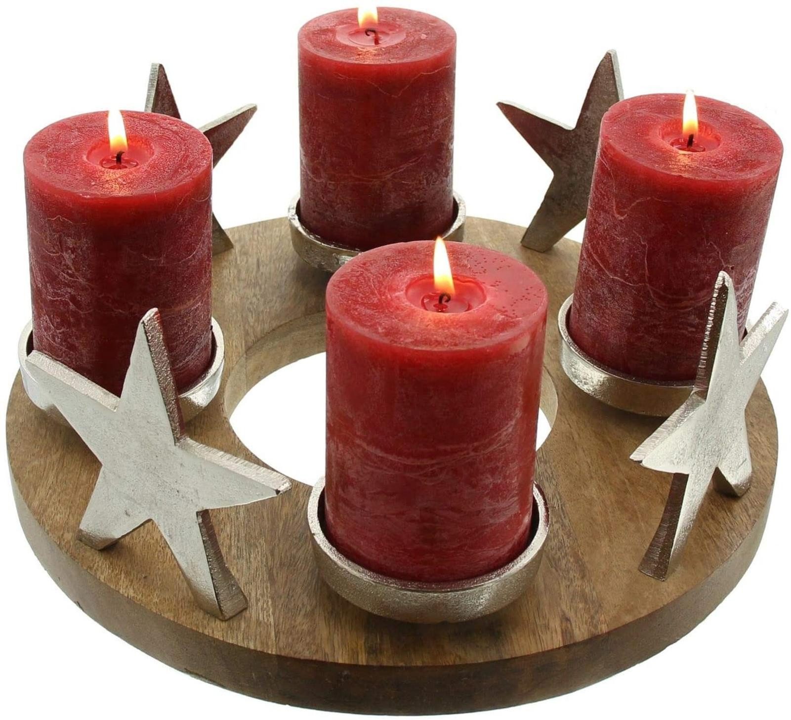 Dekoleidenschaft Adventskranz "Silbersterne" aus Mangoholz & Aluminum, Tisc günstig online kaufen