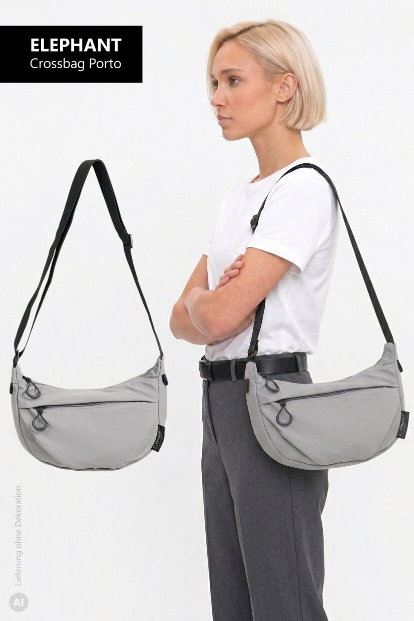 ELEPHANT Handtasche Crossbag Moon Bag Schultertasche Slingbag klein, Damentasche Damen Freizeittasche Umhängetasche Halbmond 3732 + Etui – Bild 3 von 5