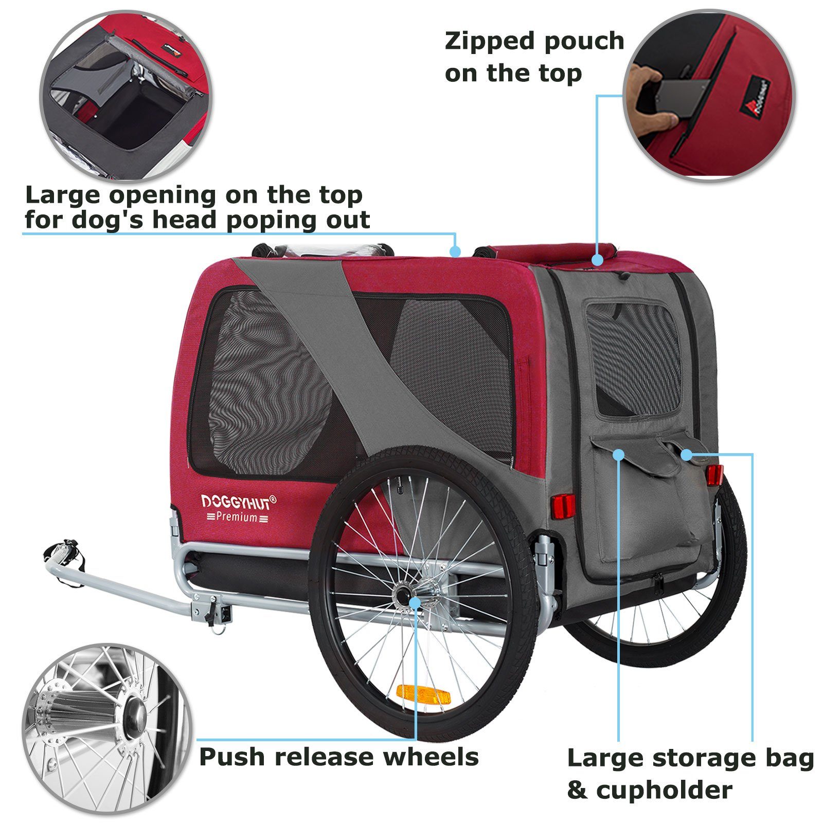 TIGGO Fahrradhundeanhänger DOGGYHUT® Hundefahrradanhänger Hundeanhänger Fahrradanhänger, Geeignet für große Hunde - Maximale Schulterhöhe des Hundes: 60 cm