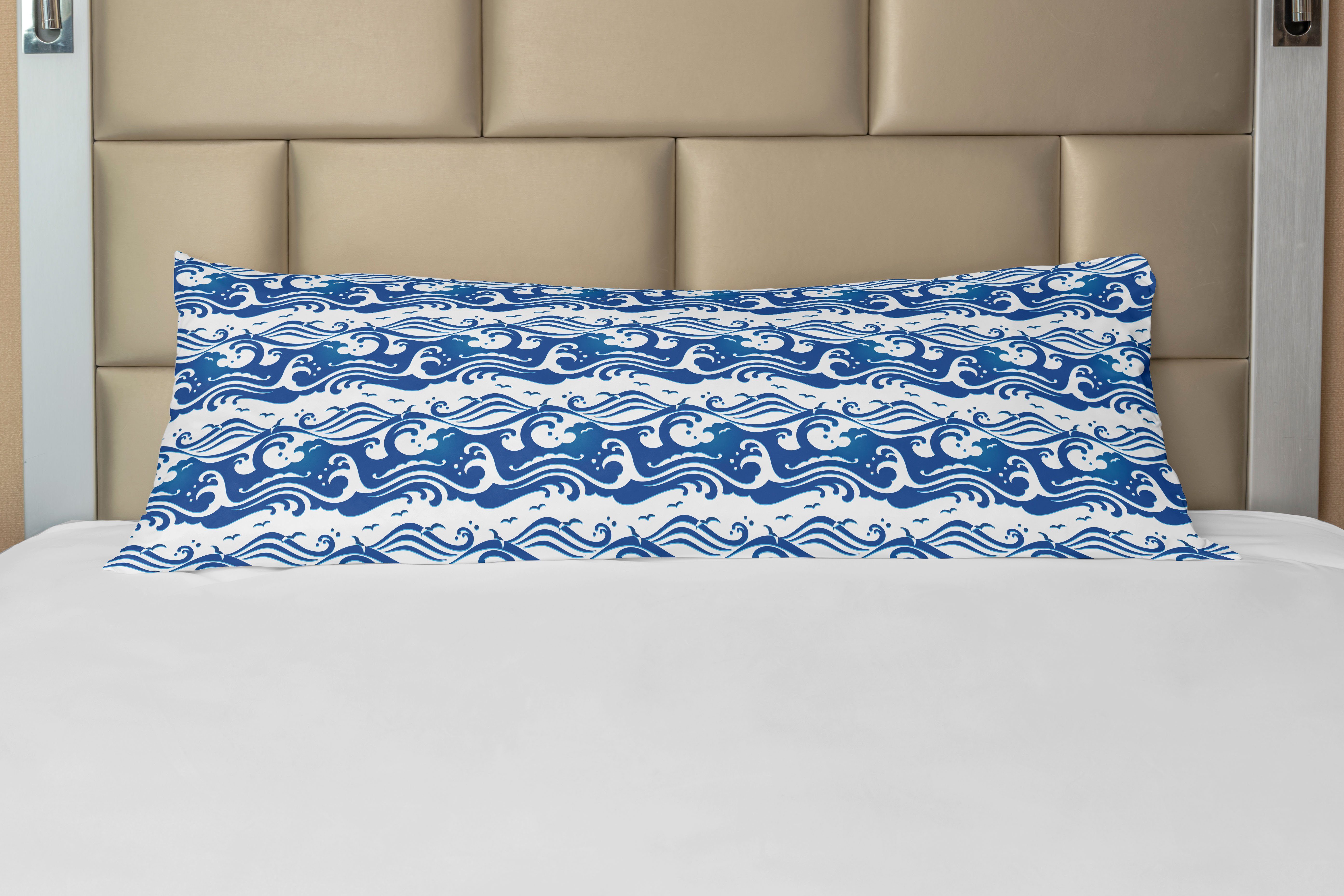 Deko-Akzent Wirbelnde Waves Abakuhaus, Seitenschläferkissenbezug Ocean und Langer Kissenbezug, Blau weiß