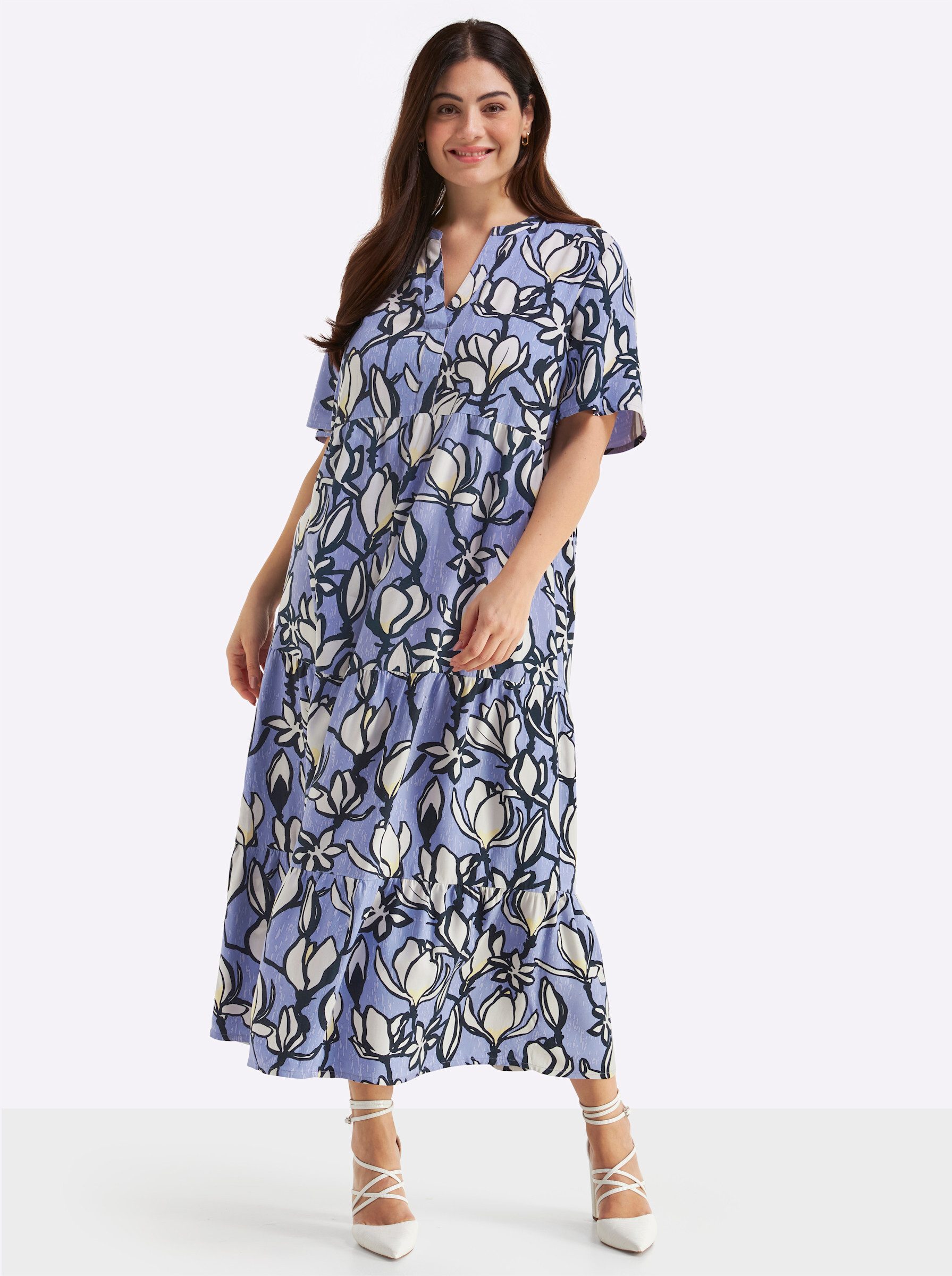 Sheego Etuikleid Webkleid Kurzarm