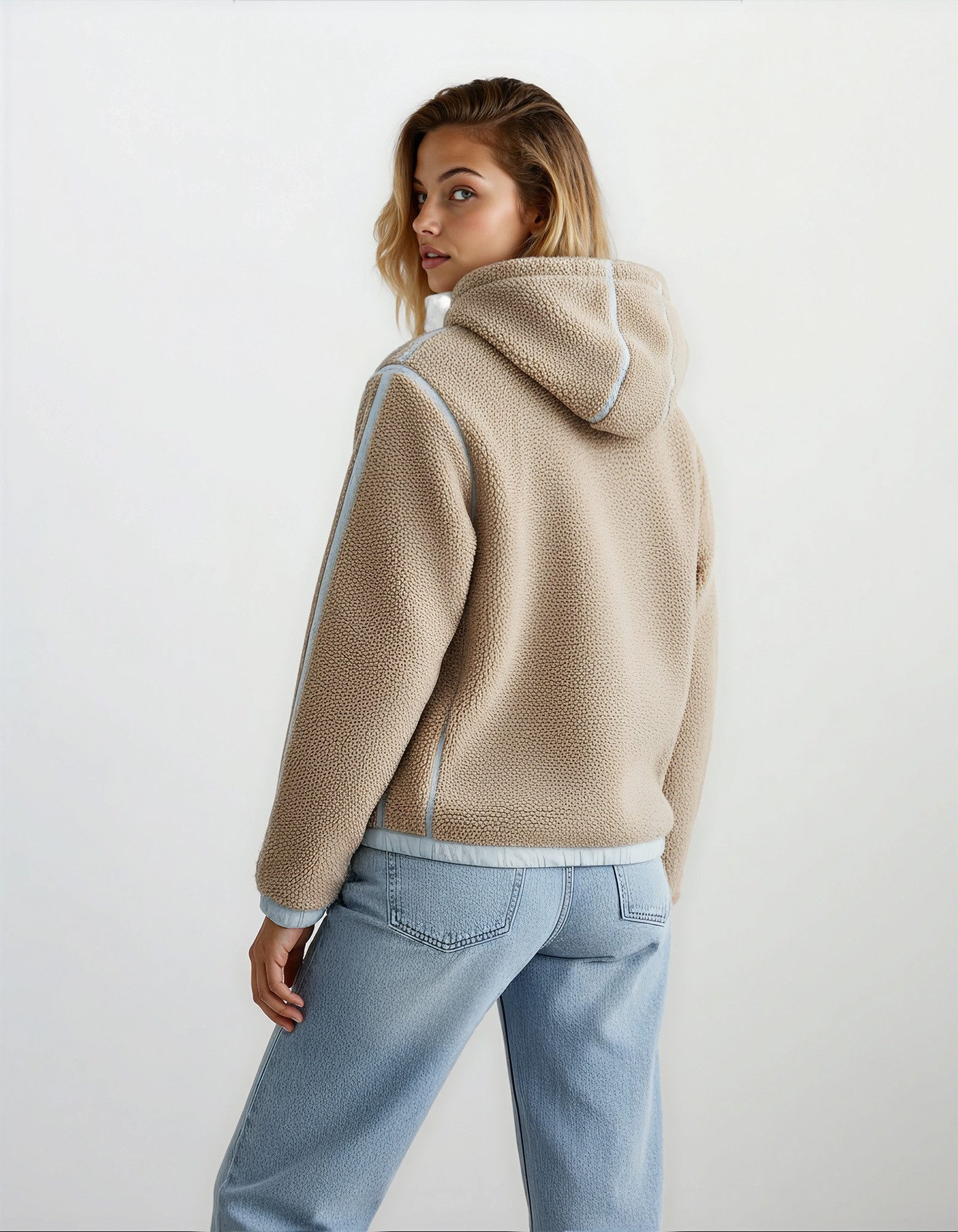 SUBLEVEL Fleecejacke Damen Teddyfleece Kuschelig Übergangsjacke Jacke Outdoor Jacke Stehkragen, Kapuze, flauschig, kuschelig, warm, Outdoor – Bild 4 von 5