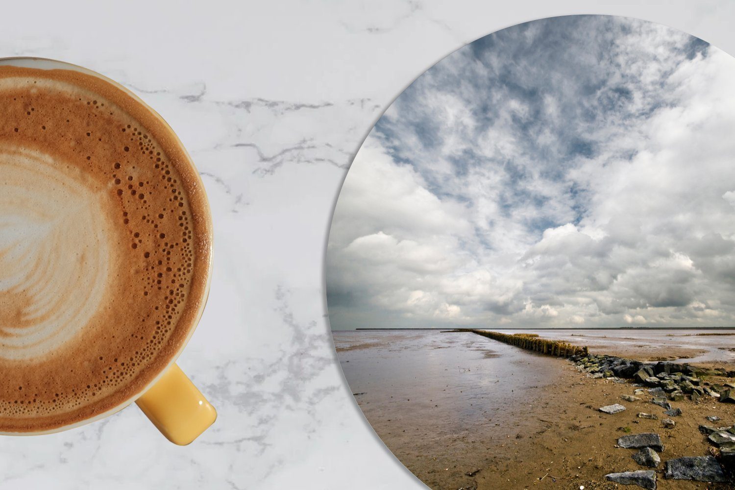 Wattenmeer Tassenuntersetzer, für Tasse, Steine, Becher 6-tlg., - Korkuntersetzer, - MuchoWow Getränkeuntersetzer, Strand Gläser, Glasuntersetzer Zubehör