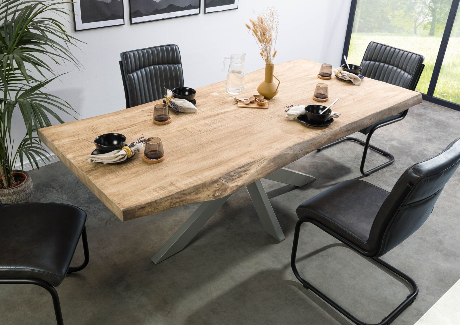 Massivmoebel24 Esstisch FREEFORMMangoMassivholzbeige (Massivholz zerlegt 84 kg FREEFORM), Mango 180x90x77 cm (BxTxH) beige lackiert – Bild 2 von 5