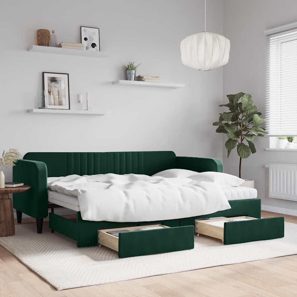 vidaXL Daybed, Tagesbett Ausziehbar mit Schubladen Dunkelgrün 80x200 cm Samt