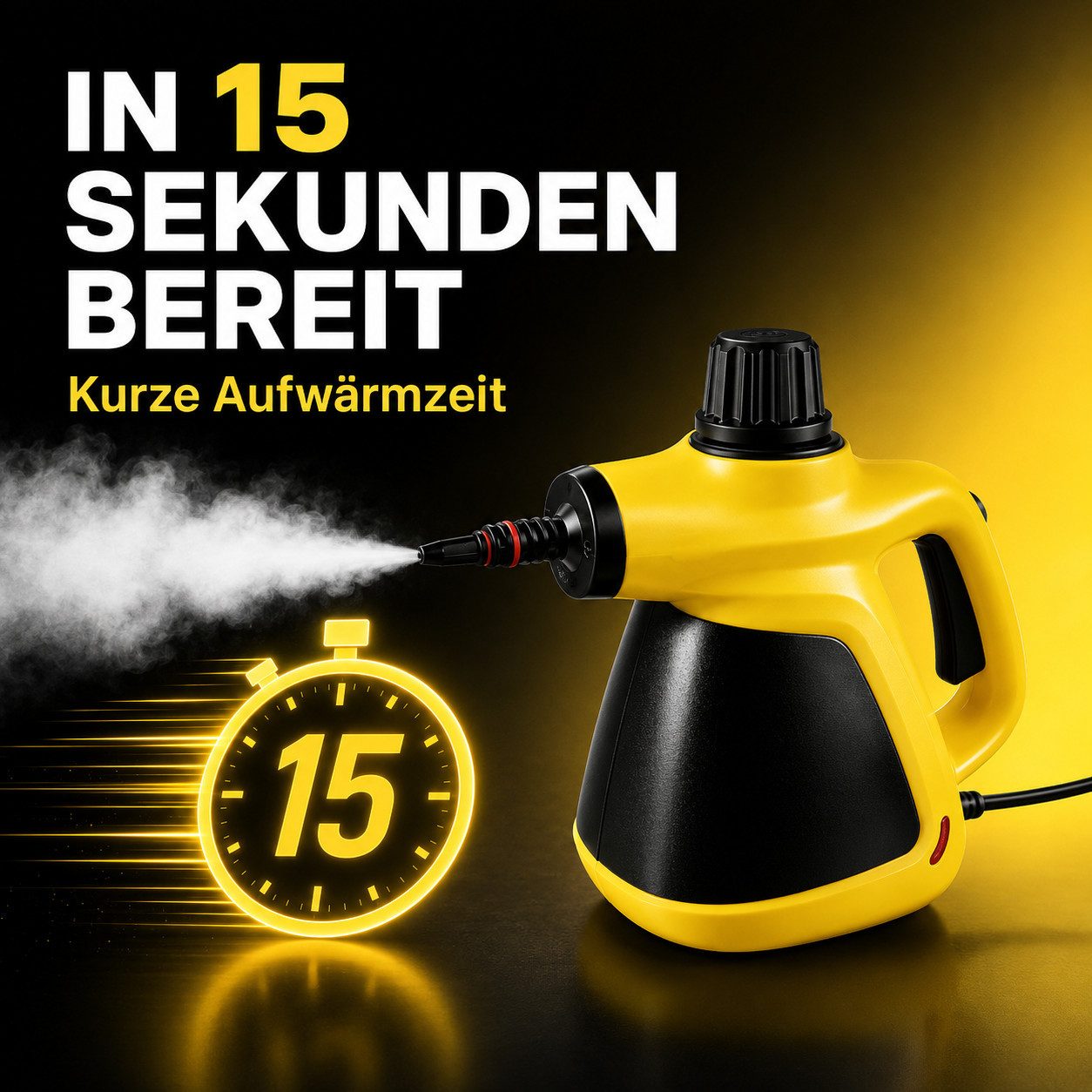 Luckice Handdampfreiniger 1050 W, 350 ml, 15 Sek. Aufheizzeit, Sicherheitsverschluss, 3 m Kabel, 1050 W, mit Zubehör für Küche, Bad, Fenster und Fugen
