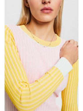 Esprit Rundhalspullover Gerippter Pullover im Colour-Blocking-Design
