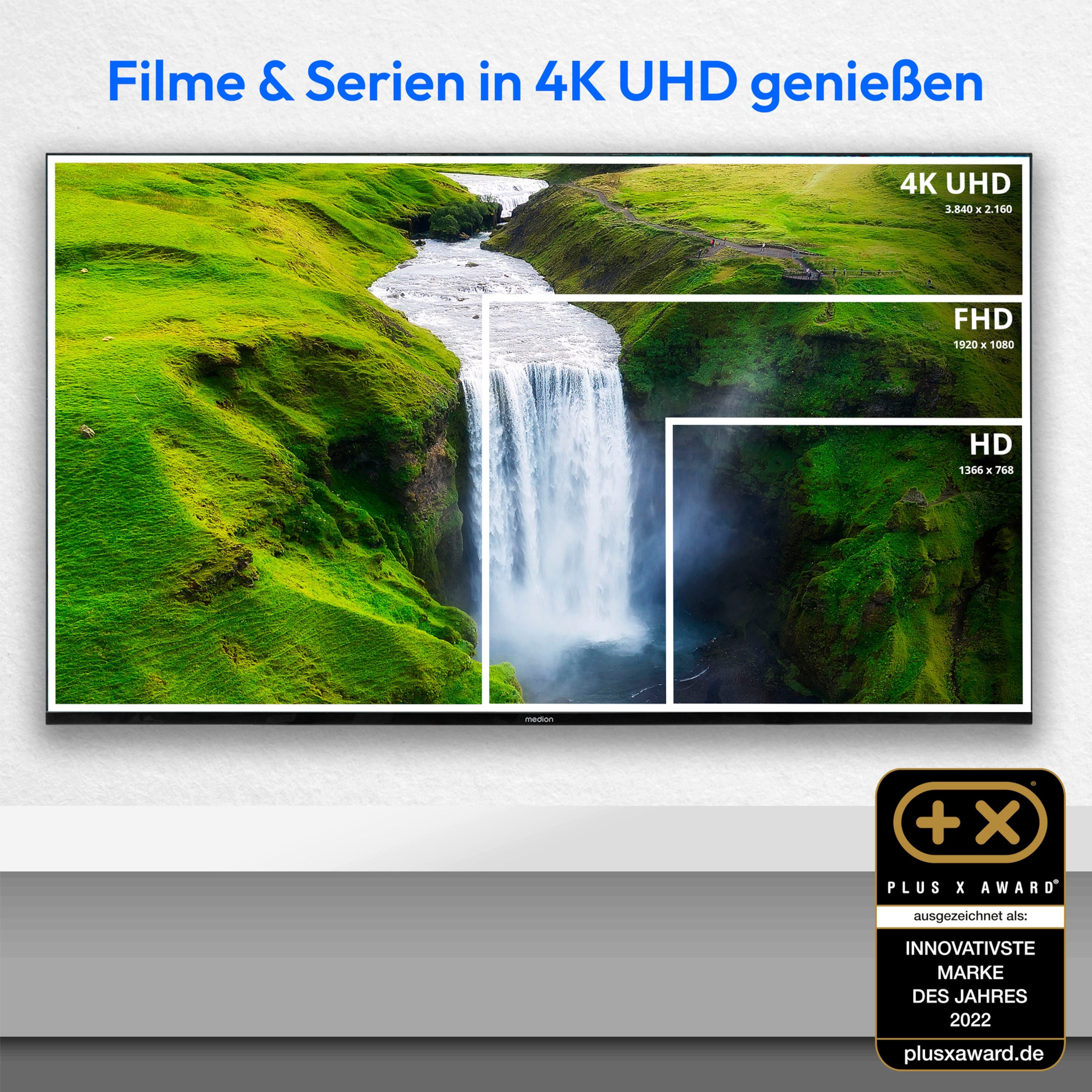 Medion® MD33100 LCD-LED Fernseher (125.7 cm/50 Zoll, 4K Ultra HD, Smart-TV, Netflix, HBO Max, Prime Video, Disney+, Magenta TV, AppleTV, WOW)