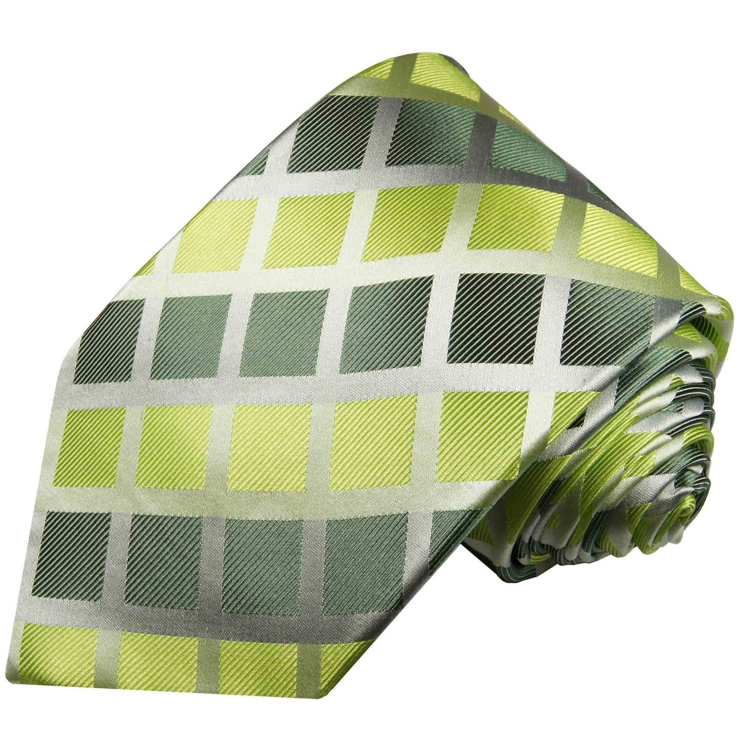 Herren Paul Schlips 460 Malone Seide modern Krawatte grün Schmal kariert (6cm), Seidenkrawatte 100%