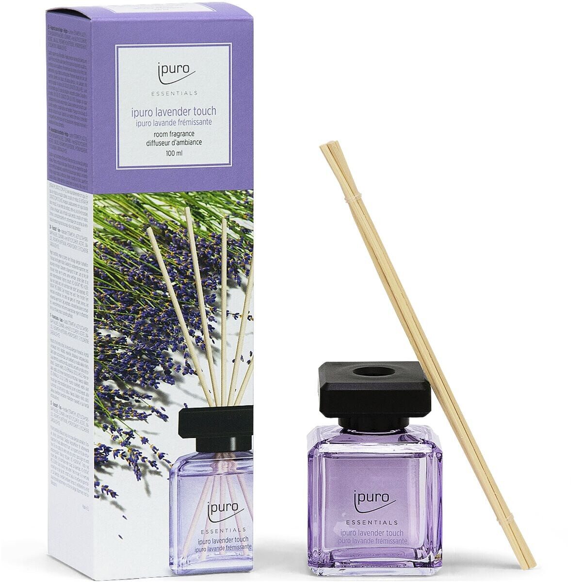 IPURO Raumduft Lavender Touch, 100 ml, Glasflakon mit Rattan-Holzstäbchen
