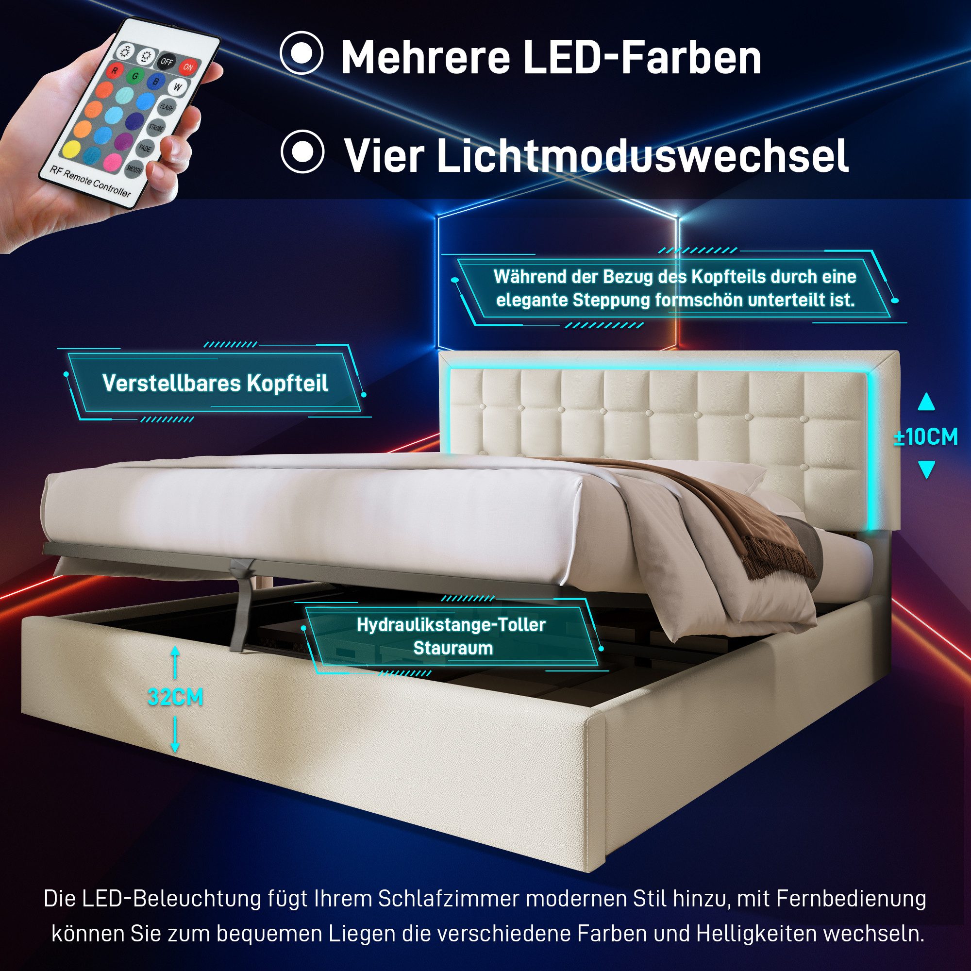 DOPWii Polsterbett Doppelbett mit Lattenrost,Stauraum,LED-Beleuchtungsleist günstig online kaufen