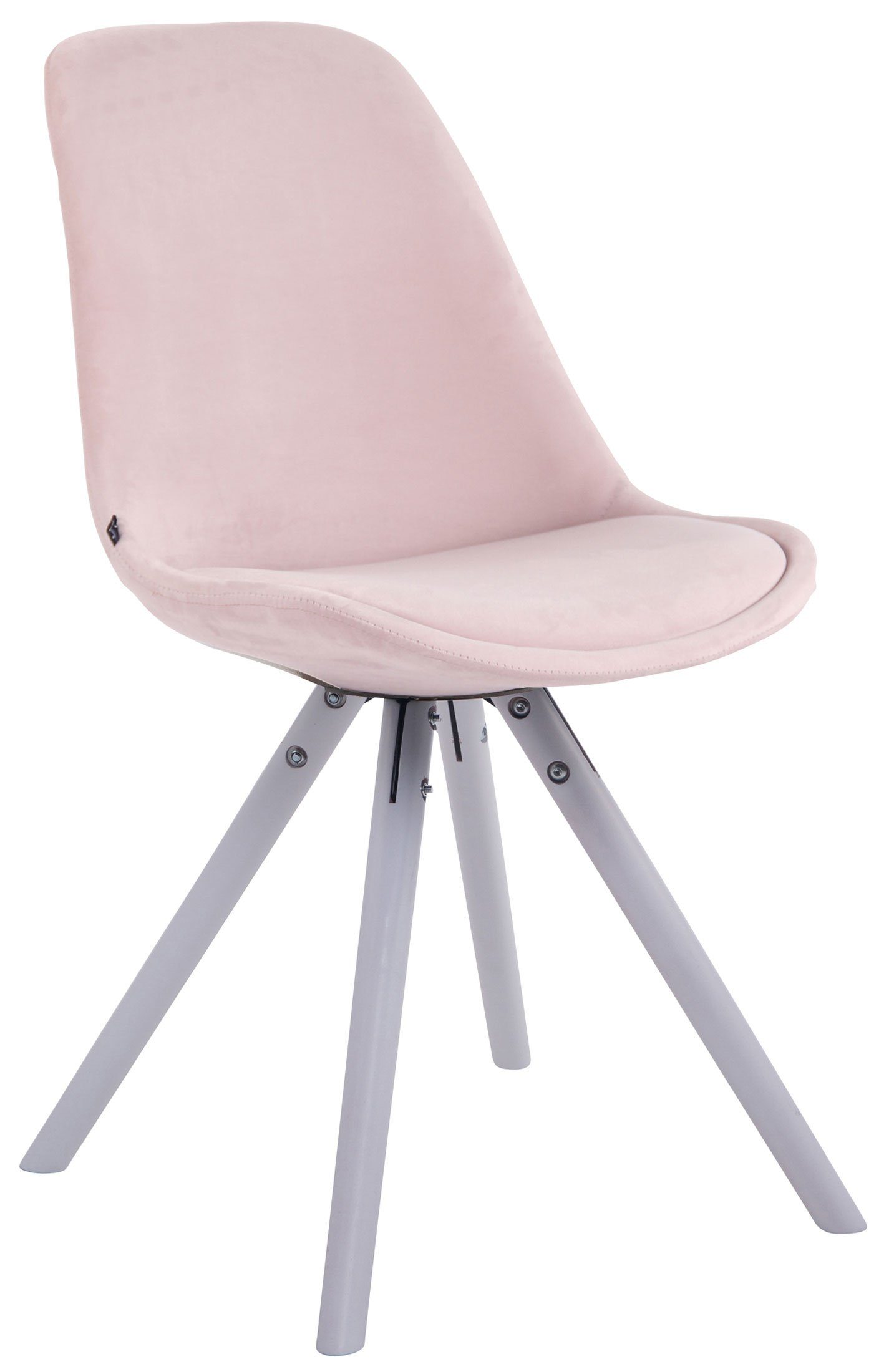 TPFLiving Besucherstuhl Toulon mit hochwertig gepolsterter Sitzfläche - Konferenzstuhl (Küchenstuhl - Esszimmerstuhl - Wohnzimmerstuhl), Gestell: Buchenholz weiß rund - Sitzfläche: Samt pink