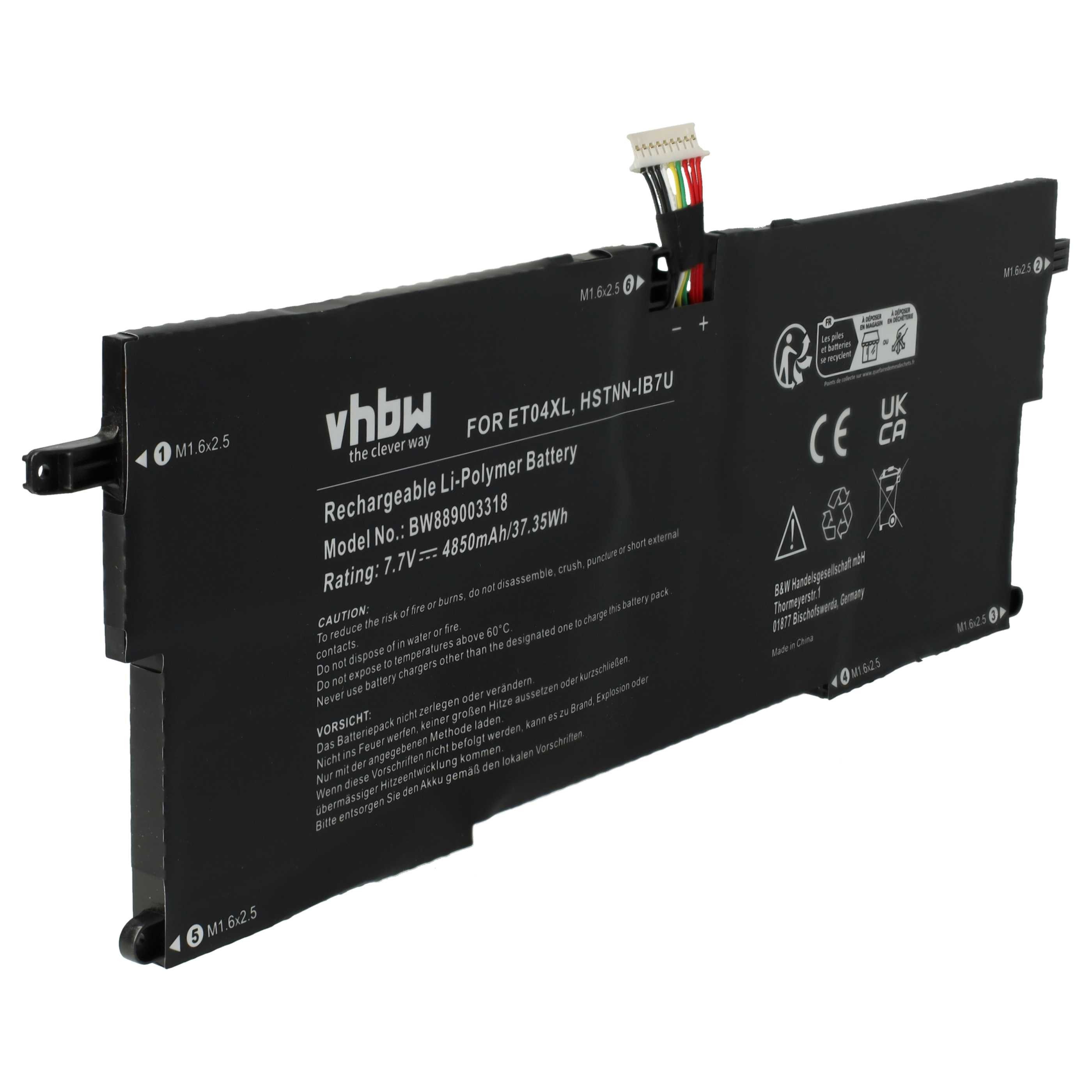 vhbw Akku passend für HP EliteBook X360 1020 G2 Notebook (4850 mAh, 7,7 V, Laptop-Akku Akku Li-Polymer 4850 mAh (7,7 V, 1 St), Leistungsfähiger Austausch-Akku für Notebook, Wiederaufladbar, Jede