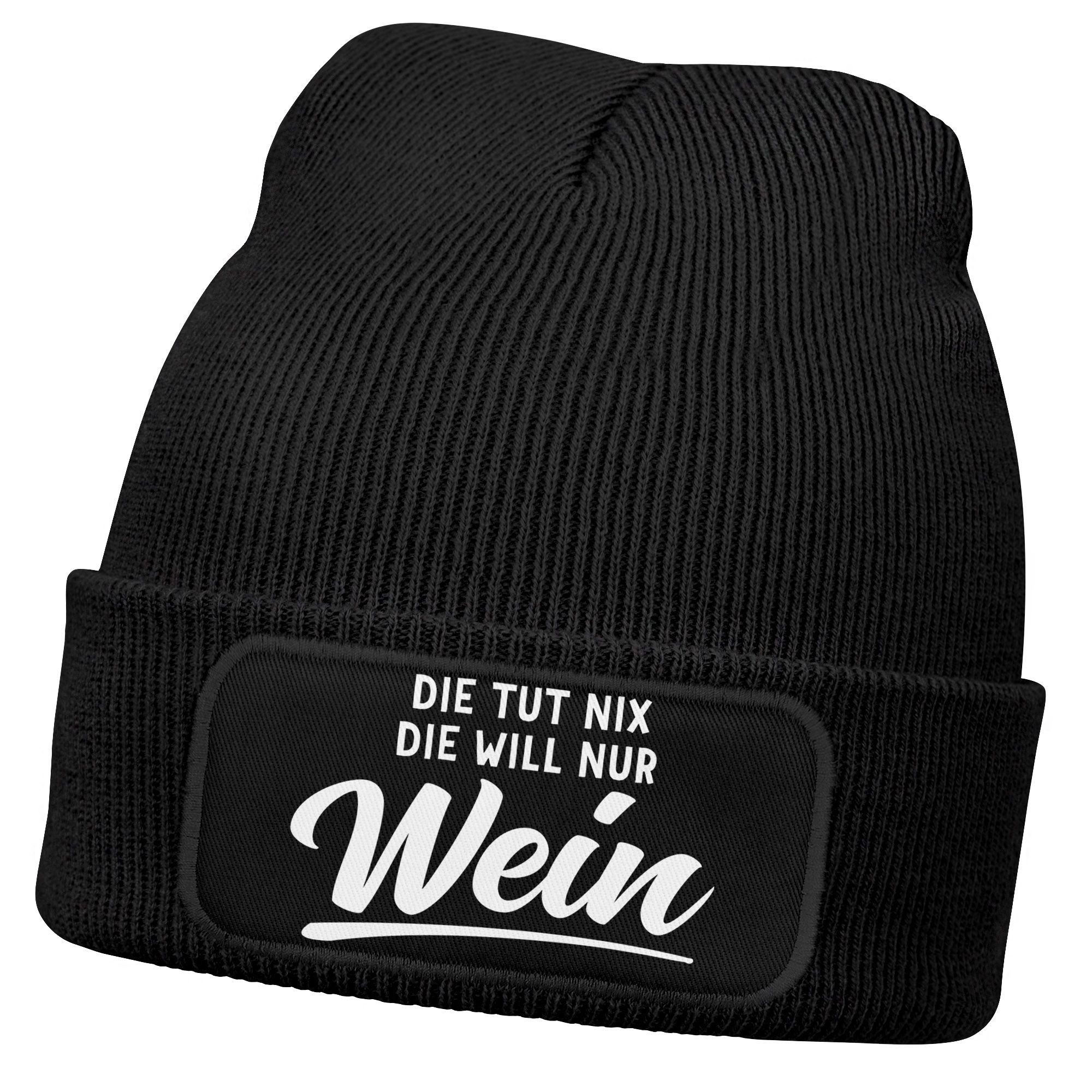MoonWorks Strickmütze Damen Beanie mit Patch Strickmütze mit Spruch Lieblingsgetränk Party
