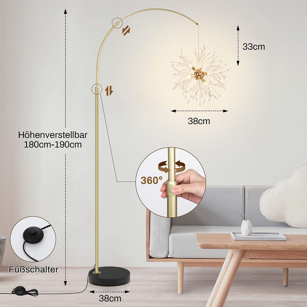 MUPOO Stehlampe LED Standleuchten,Gold Kristall Stehleuchte mit 6 LED-Glühb günstig online kaufen
