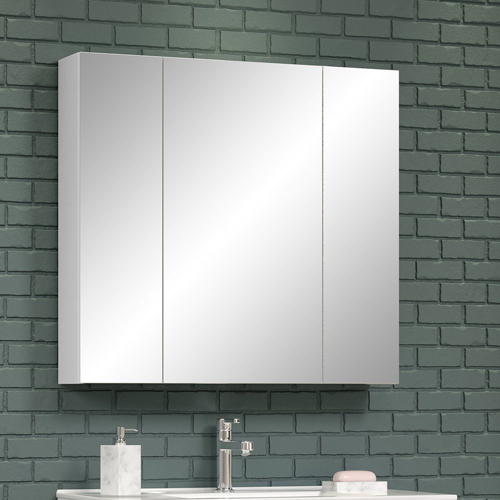 Lomadox Spiegelschrank B/H/T: Funktion ca. in RAVENNA-19 mit weiß, cm 80/75/16 3D Badezimmer