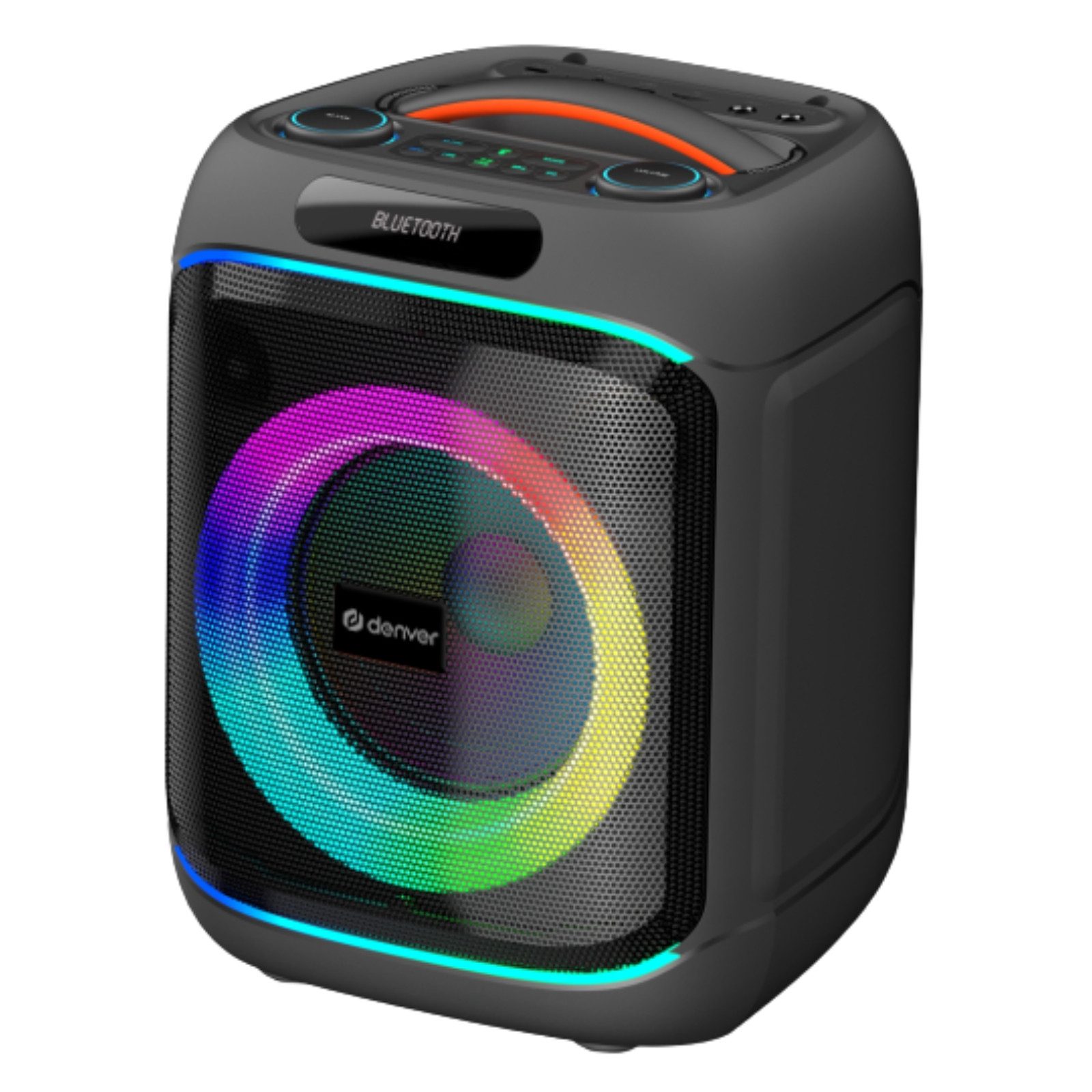 Denver Bluetooth Partylautsprecher 40W RMS mit 8" Woofer und TWS Party-Lautsprecher (40 W, tragbar, Griff, LED-Beleuchtung, TWS-Pairing möglich, Fernbedienung)