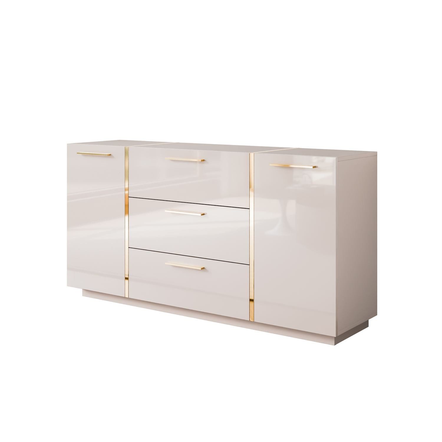 Lookway Kommode mit Schubladen ONYX Kaschmir Hochglanz 158 cm, 158x41,3x81 cm – Bild 4 von 5