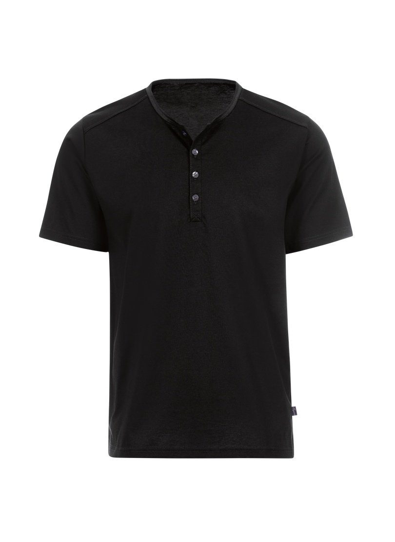 Trigema T-Shirt TRIGEMA T-Shirt schwarz Knopfleiste Baumwolle DELUXE mit