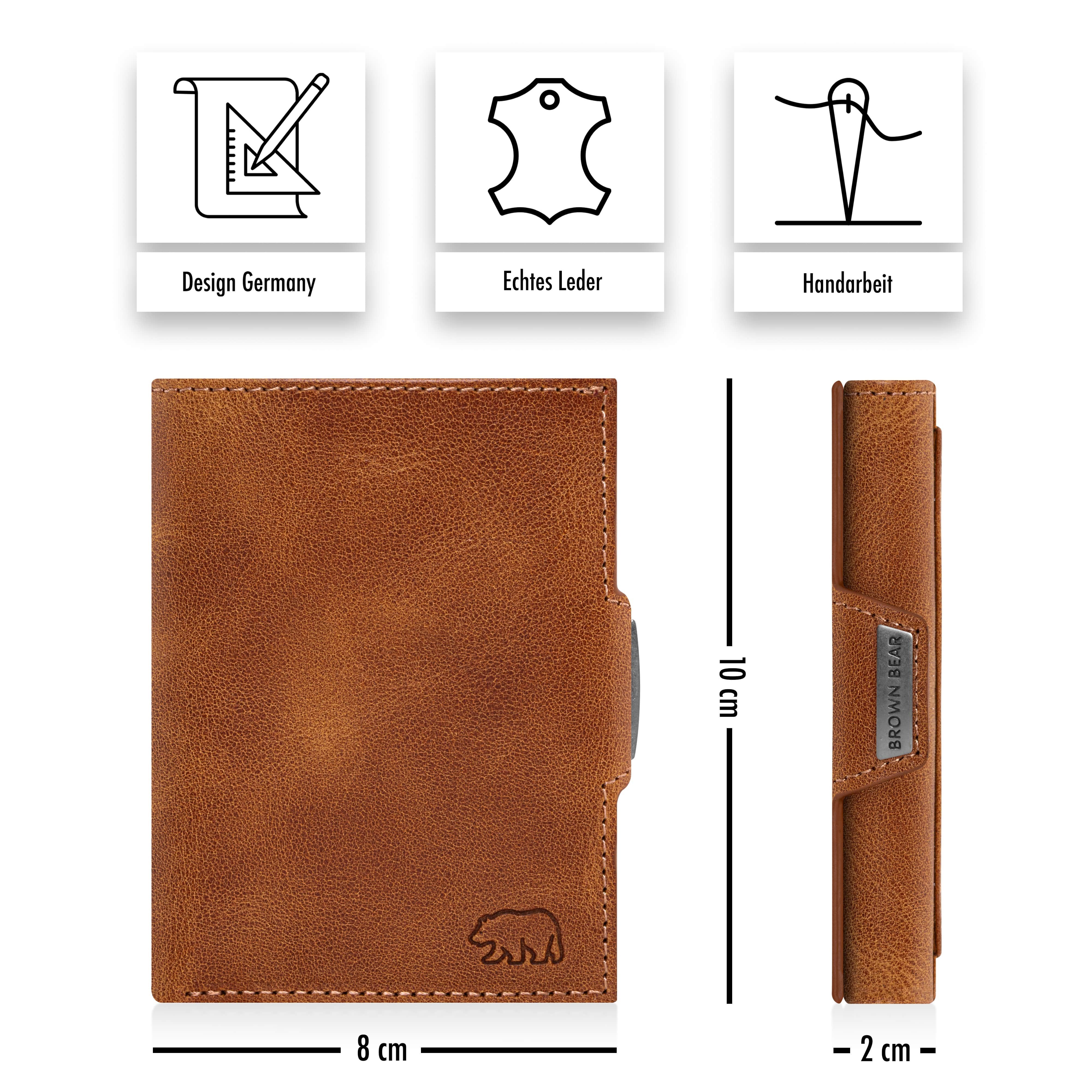 Brown Bear Geldbörse Modell Bruce Slim für 11 Kreditkarten aus Echtleder, mit Münzfach Farbe Cognac-Vintage