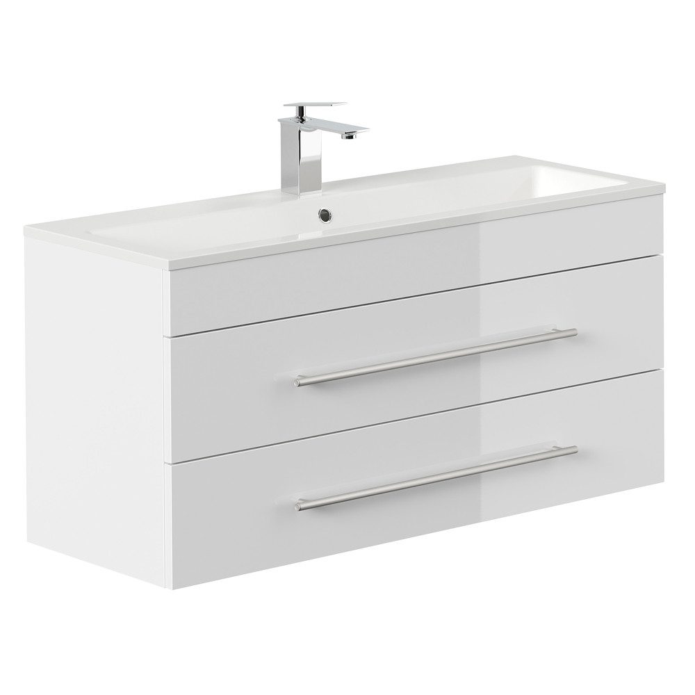 Lomadox Waschtisch PALMIRA-02, 100 cm breit, weiß, geringe Tiefe, Keramik Waschbecken