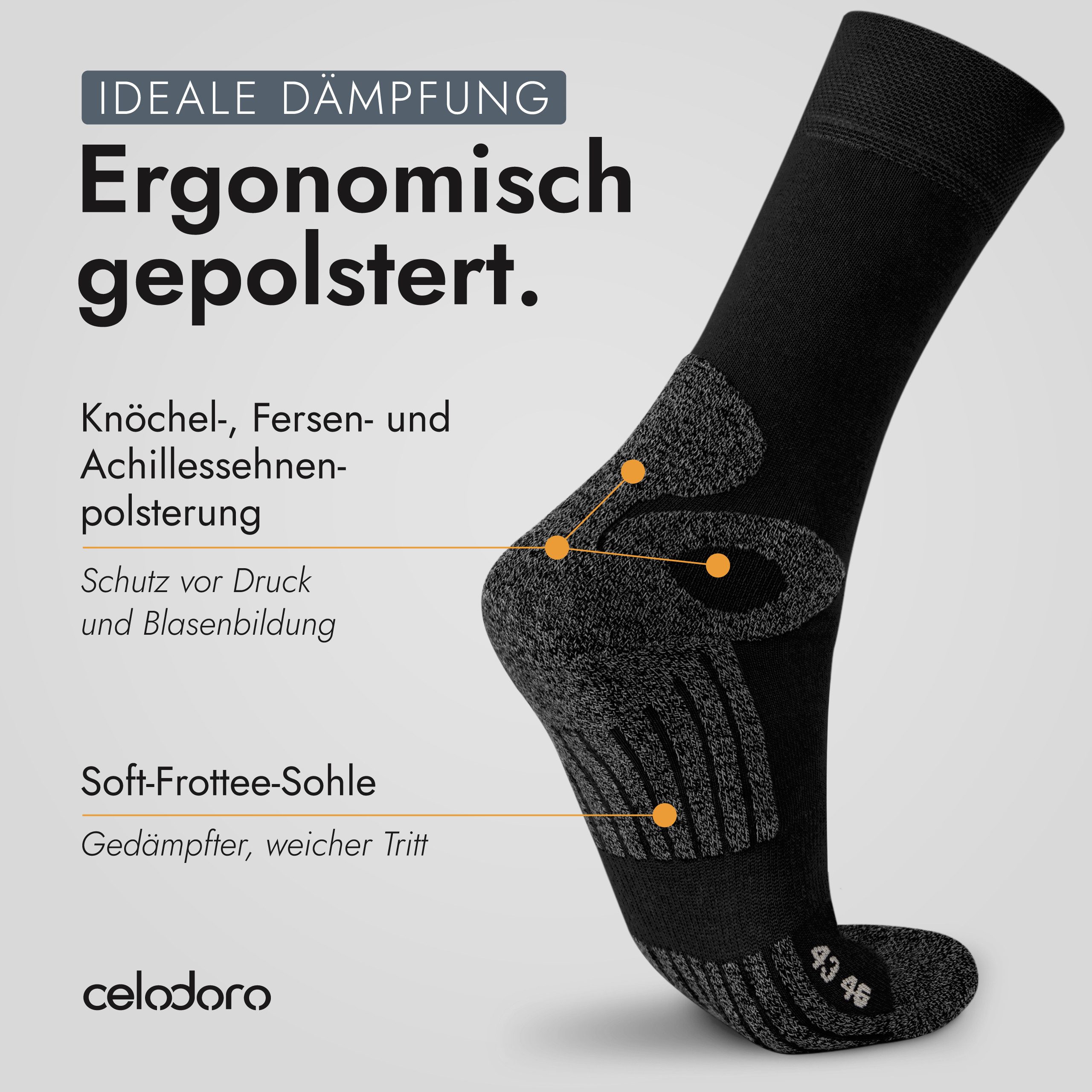 celodoro Arbeitssocken 4 Paar Wandersocken, Arbeitssocken & Sportsocken Anti-Schweiß