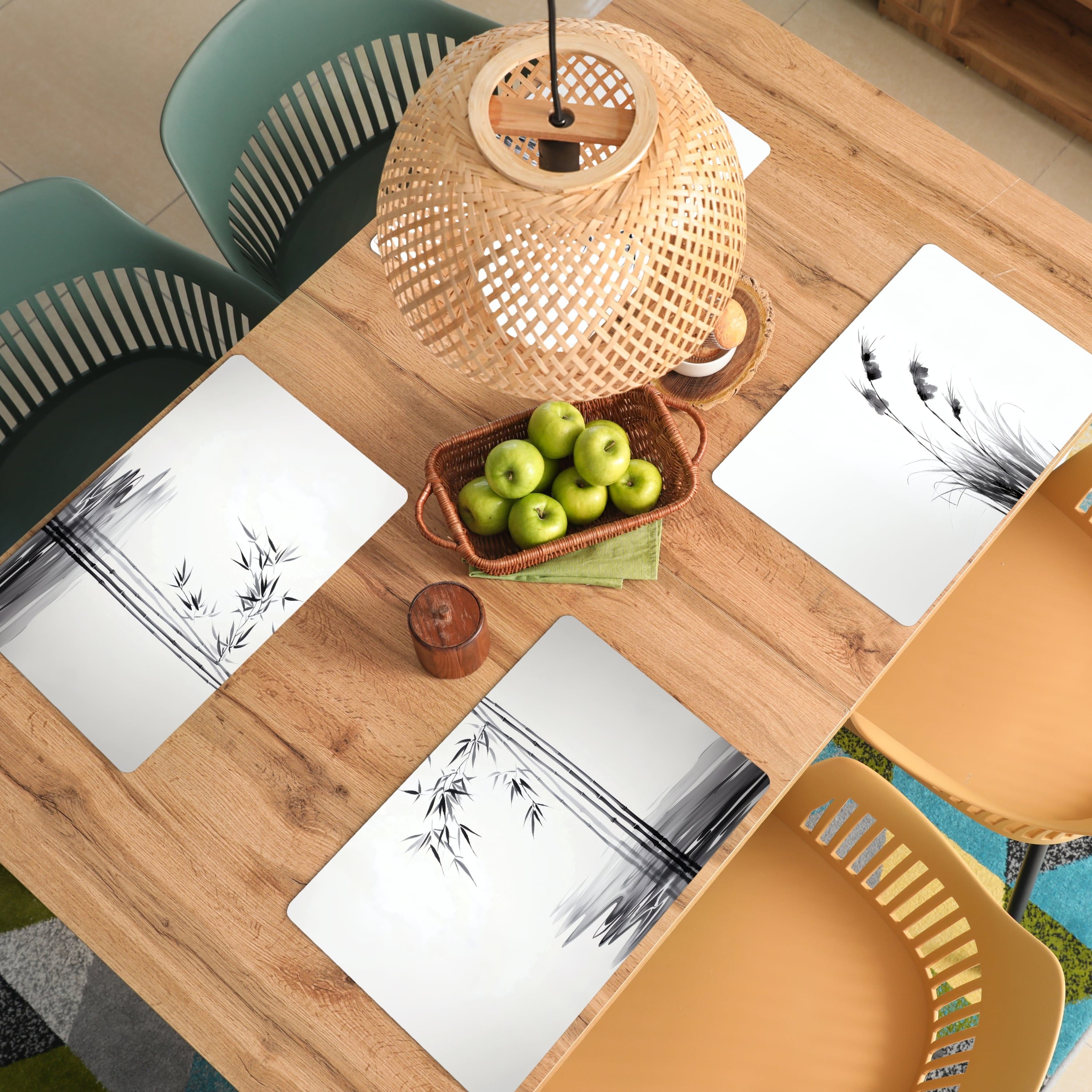 MuchoWow Platzset Ink Harmony - Schwarz - Weiß, (6-St), Platzsets, Tischset, Abwaschbar, Tischsets, Platzdeckchen