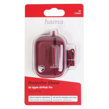 Hama Etui Silikon Skin Case Schutz-Hülle Rot Wireless-Headset (Trageband zur Sicherung Cover für Ladecase Apple AirPods Pro Kopfhörer)