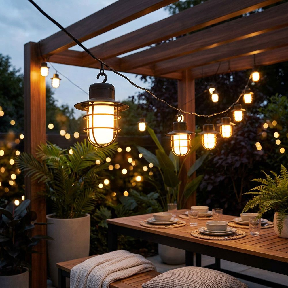 NOWA LED Solarleuchte, LED-Leuchtmittel fest verbaut, Warmweiß, Solar Lichterkette Garten Balkon Veranda Beleuchtung 24x LED Laterne