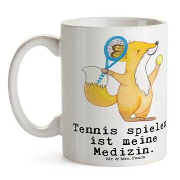 Mr. & Mrs. Panda Tasse Fuchs Tennis spielen - Weiß - Geschenk, Gewinn, Büro Tasse, Dankeschö, Keramik, Herzberührende Designs
