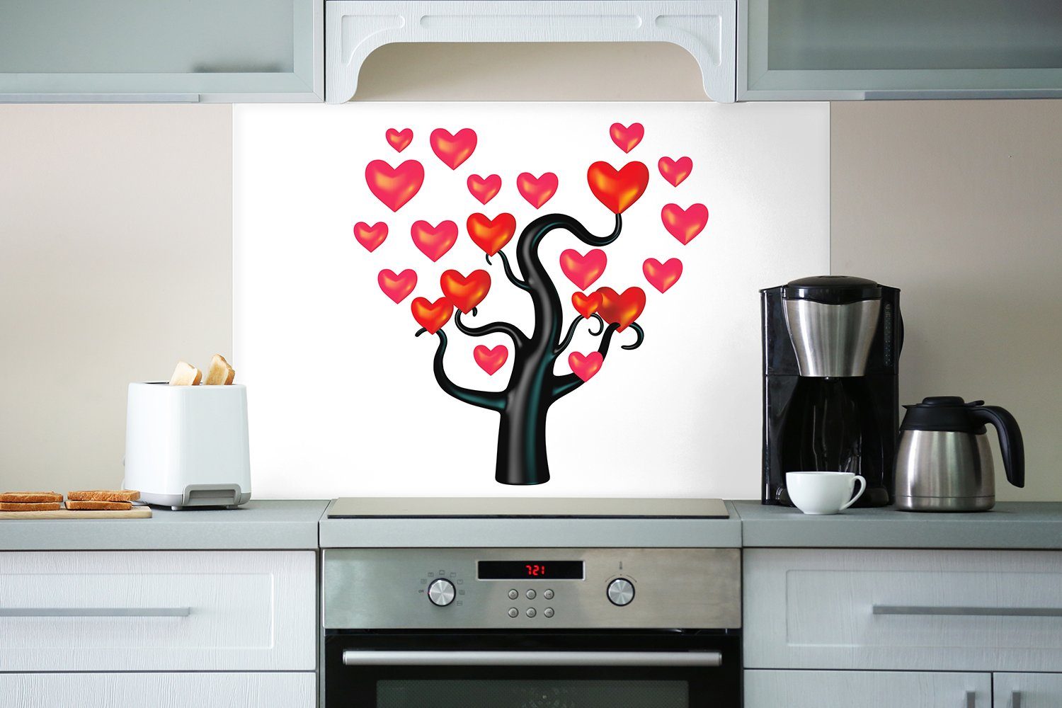 Wallario Herzen, Comic Baum (1-tlg) mit Küchenrückwand