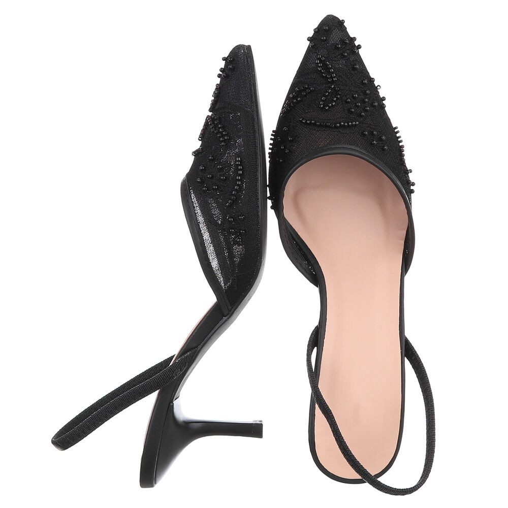 Ital-Design Damen Slingback-Pumps mit Perlenstickerei & High Heel Schnürpumps (92214499) Pfennig-/Stilettoabsatz Pumps in Schwarz