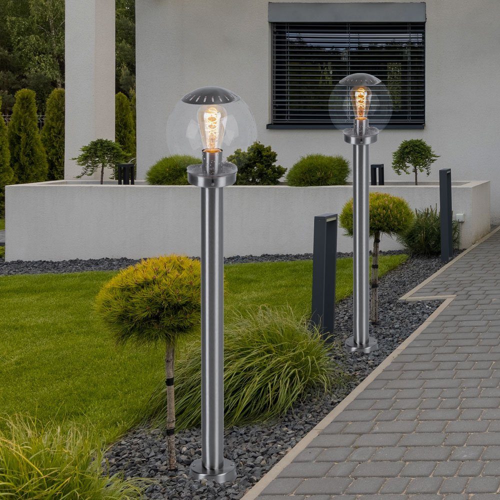 etc-shop LED Außen-Stehlampe, 2er Set Außen Leuchte Steh Lampe Terrasse Garten Strahler Kugel im Set