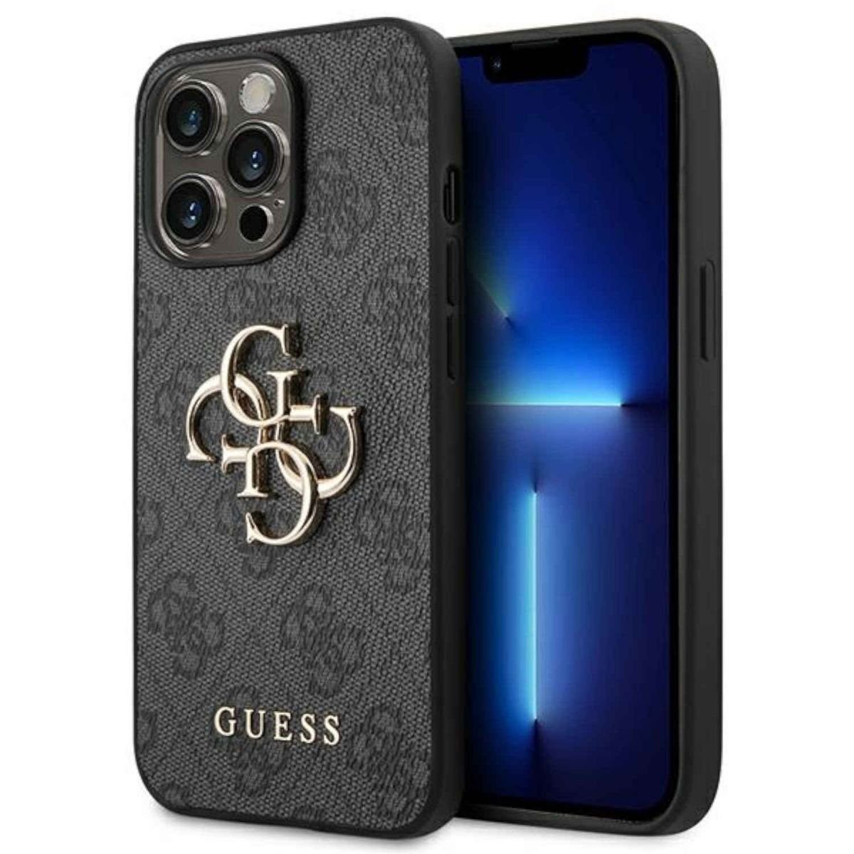 Guess Handyhülle Guess Big Metal Logo Collection Apple iPhone 14 Pro Hard Case Cover Schutzhülle Grau