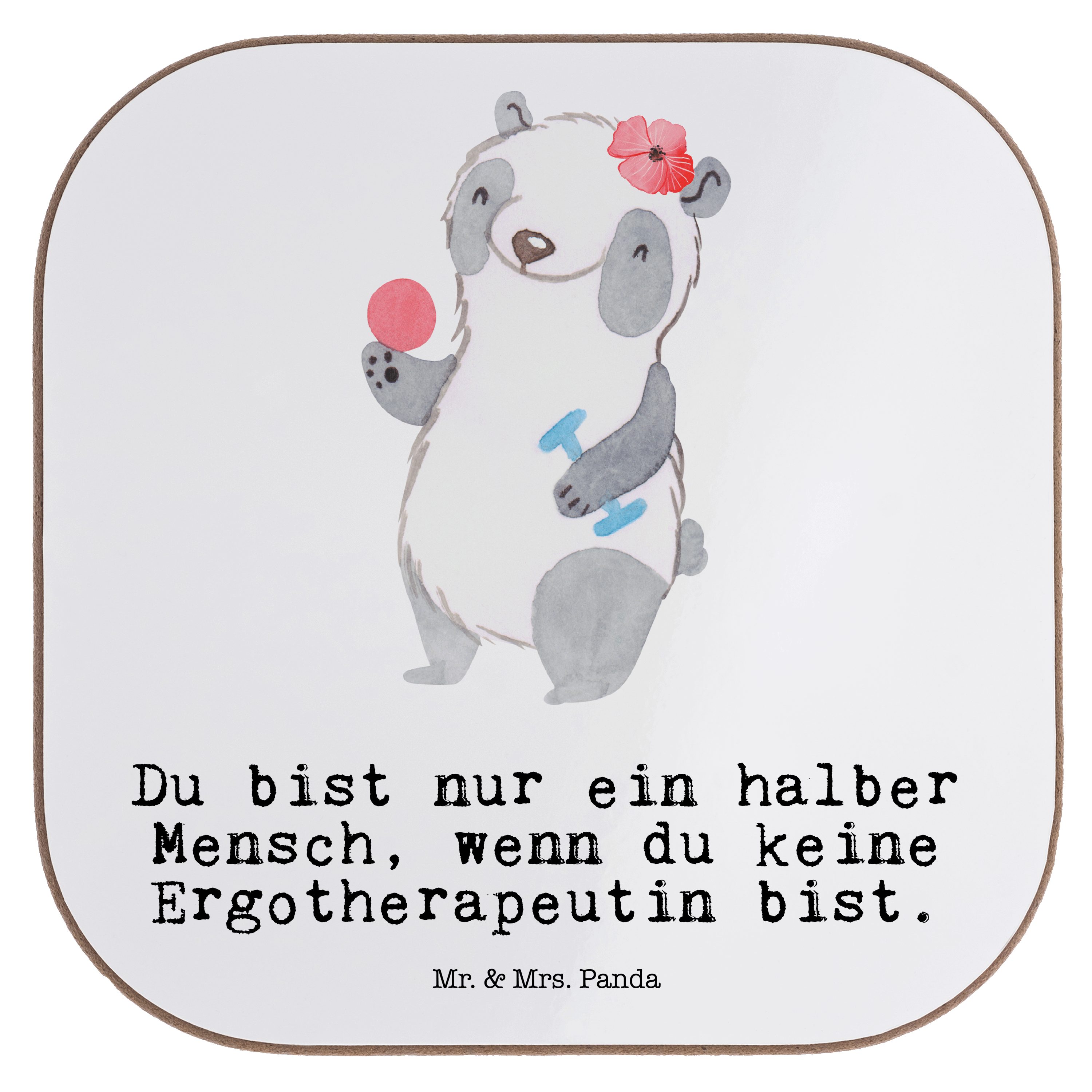 Mr. & Mrs. Panda Getränkeuntersetzer Ergotherapeutin mit Herz - Weiß - Geschenk, Fitnessstudio, Bierdeckel, 1-tlg.