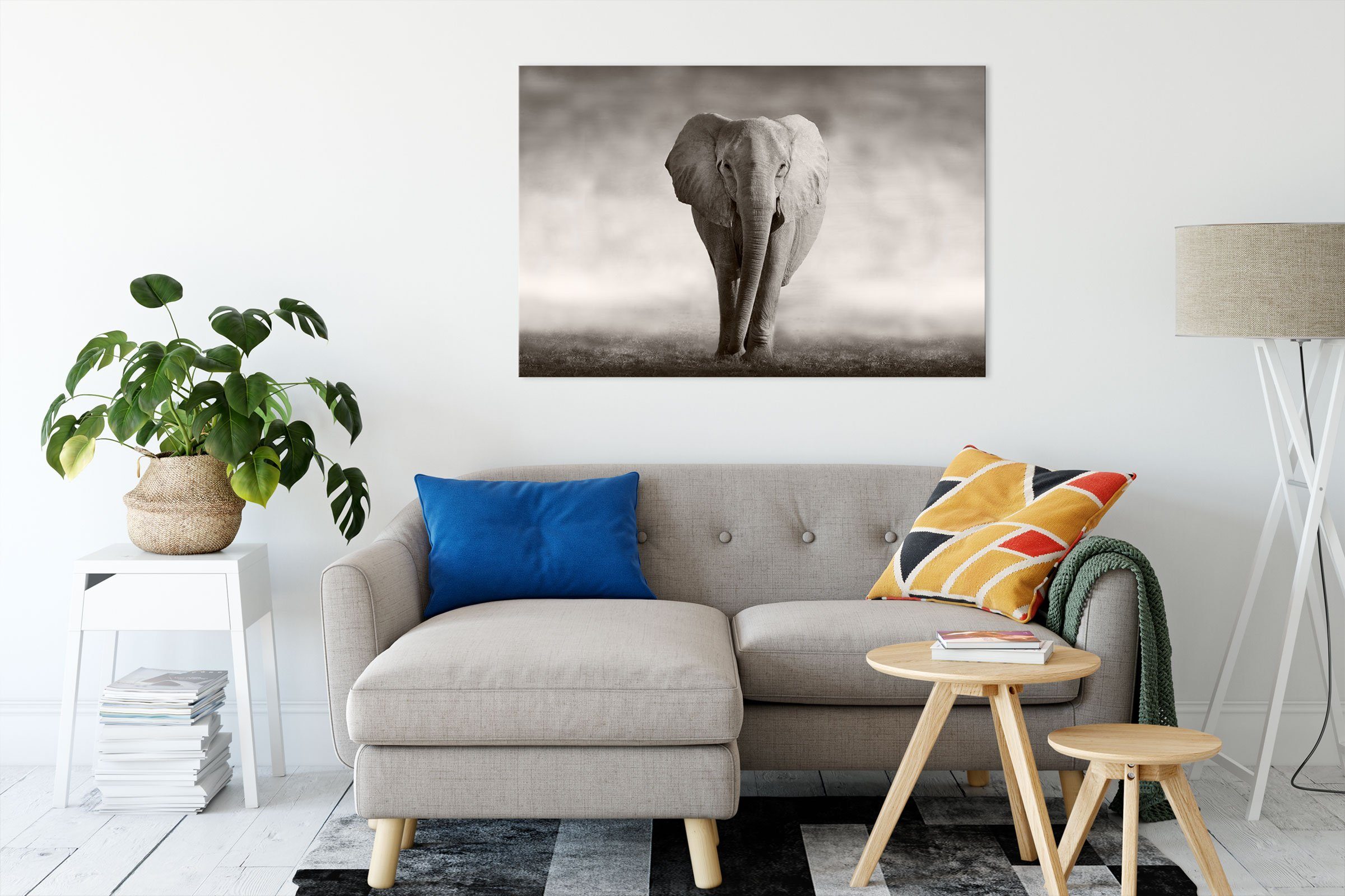Pixxprint Leinwandbild Einsamer Elefant, Einsamer fertig inkl. (1 bespannt, Zackenaufhänger Leinwandbild St), Elefant