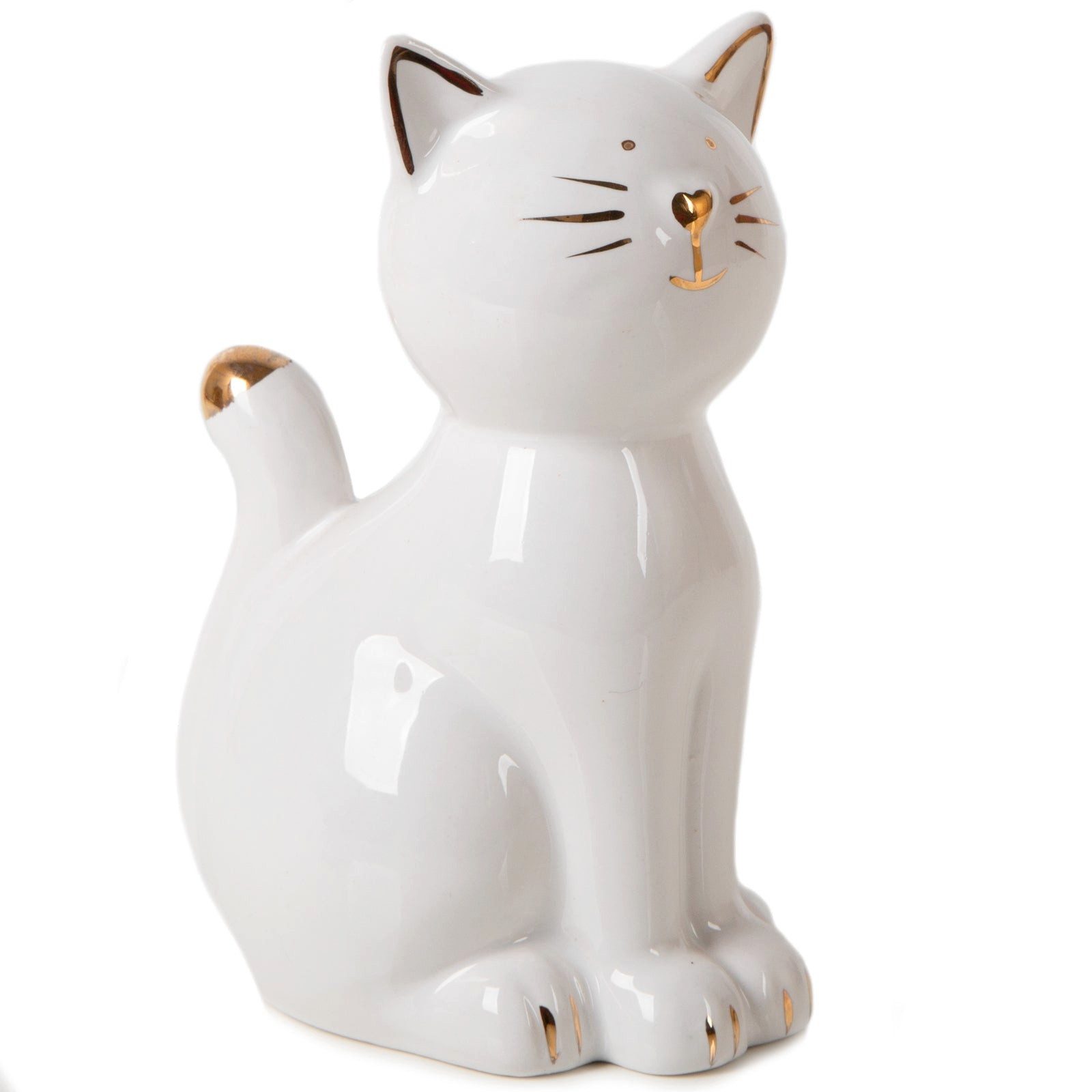 Logbuch-Verlag Dekofigur Katzenfigur aus Porzellan Weiß Gold Geschenk 13,5 cm