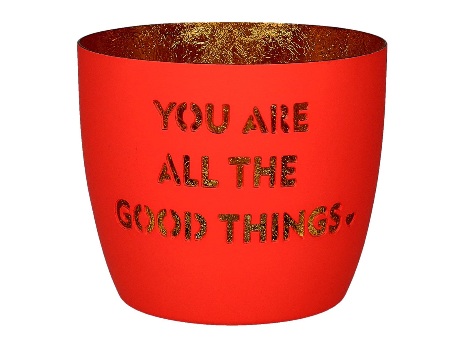 Giftcompany Windlicht Madras Windlicht M You are all the good things neon coral/gold 8,5cm