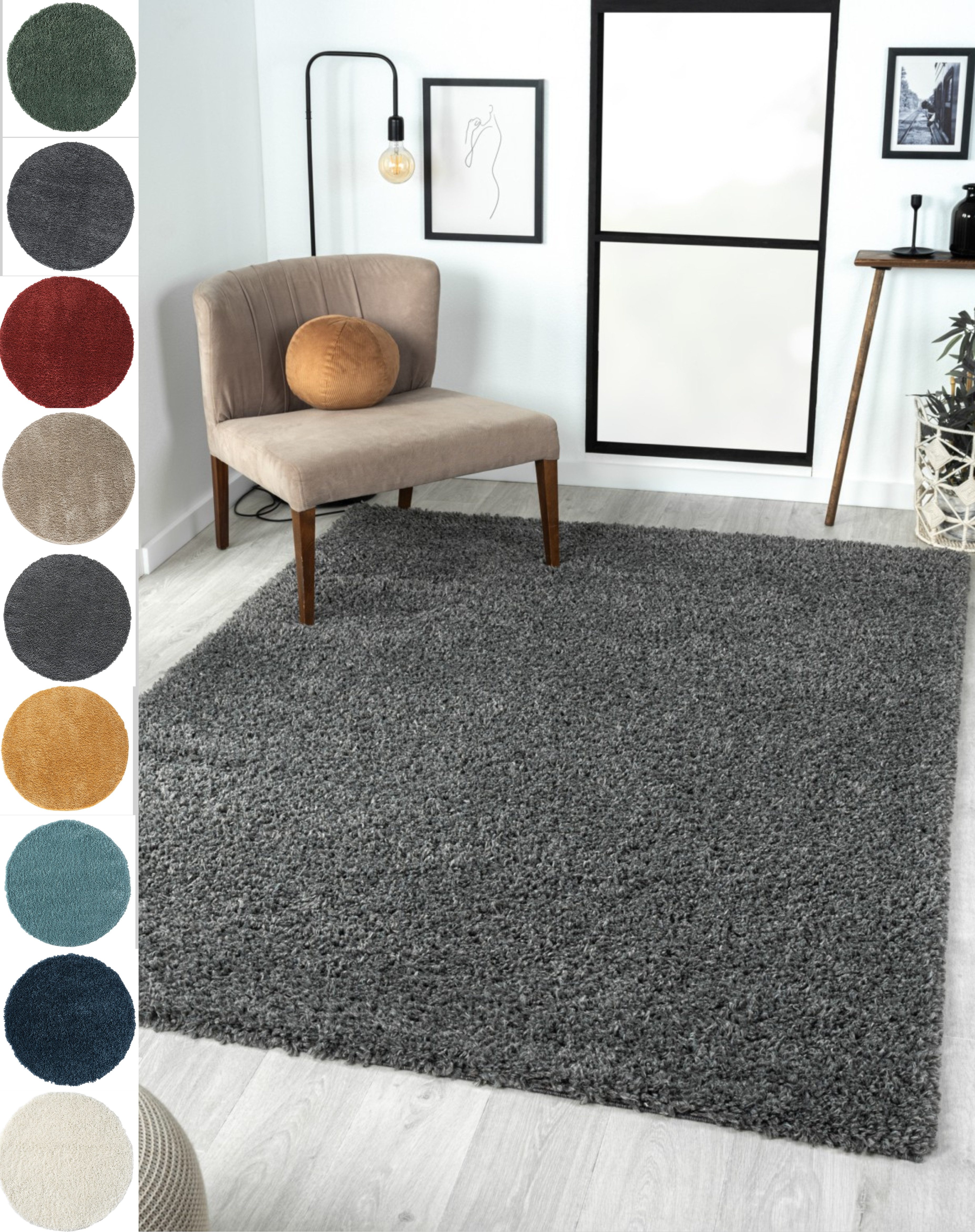 Myflair Möbel & Accessoires Hochflor-Teppich My Shaggy, rechteckig, Höhe: 37 mm, Shaggy, Uni-Farben, leicht glänzend, Microfaser, extra flauschig