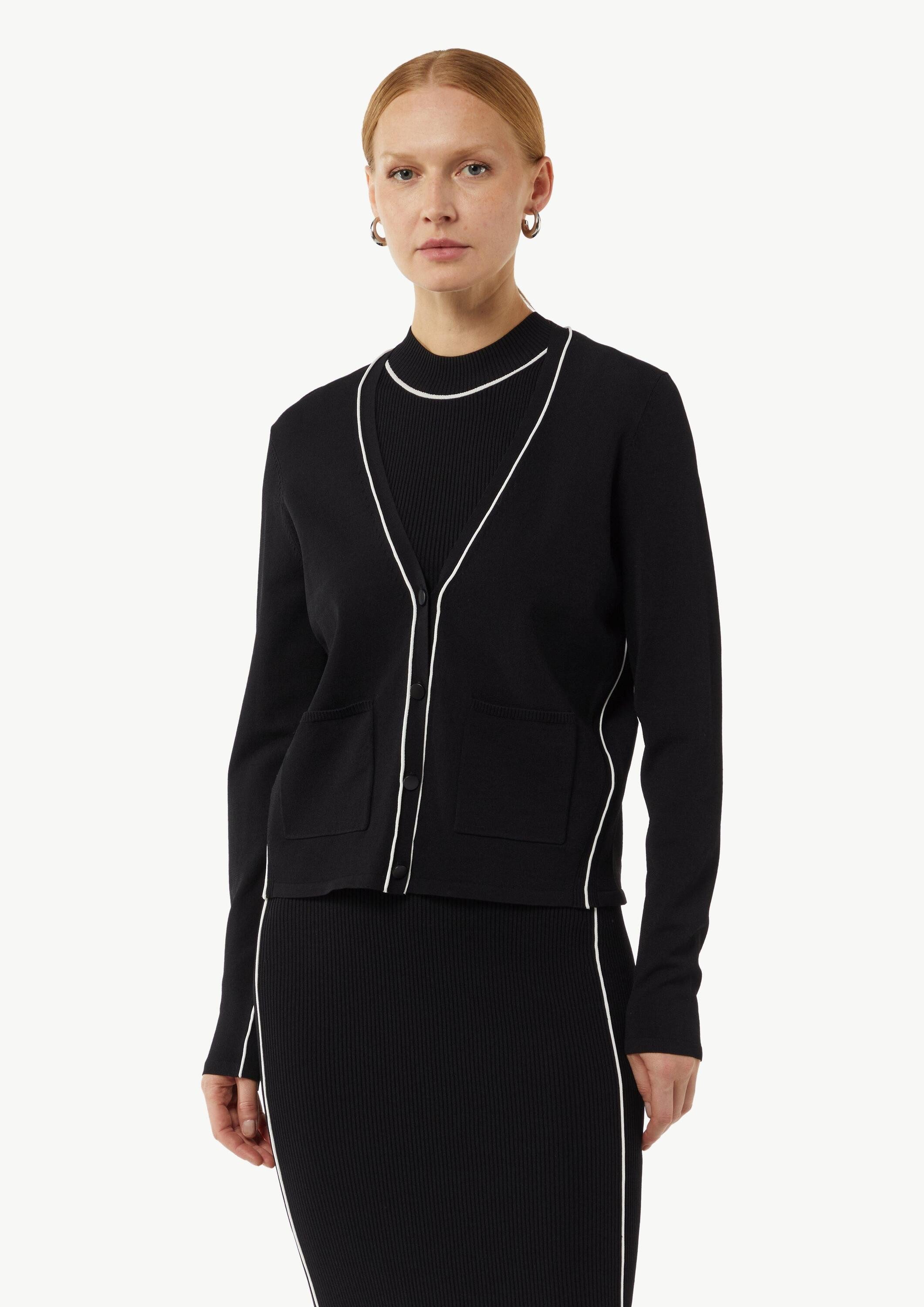 comma Cardigan Strickjacke Cardigan mit Kontrastdetails und aufgesetzten Taschen